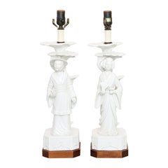 Pair of Blanc de Chine Figural Lamps