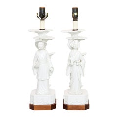 Pair of Blanc de Chine Figural Lamps