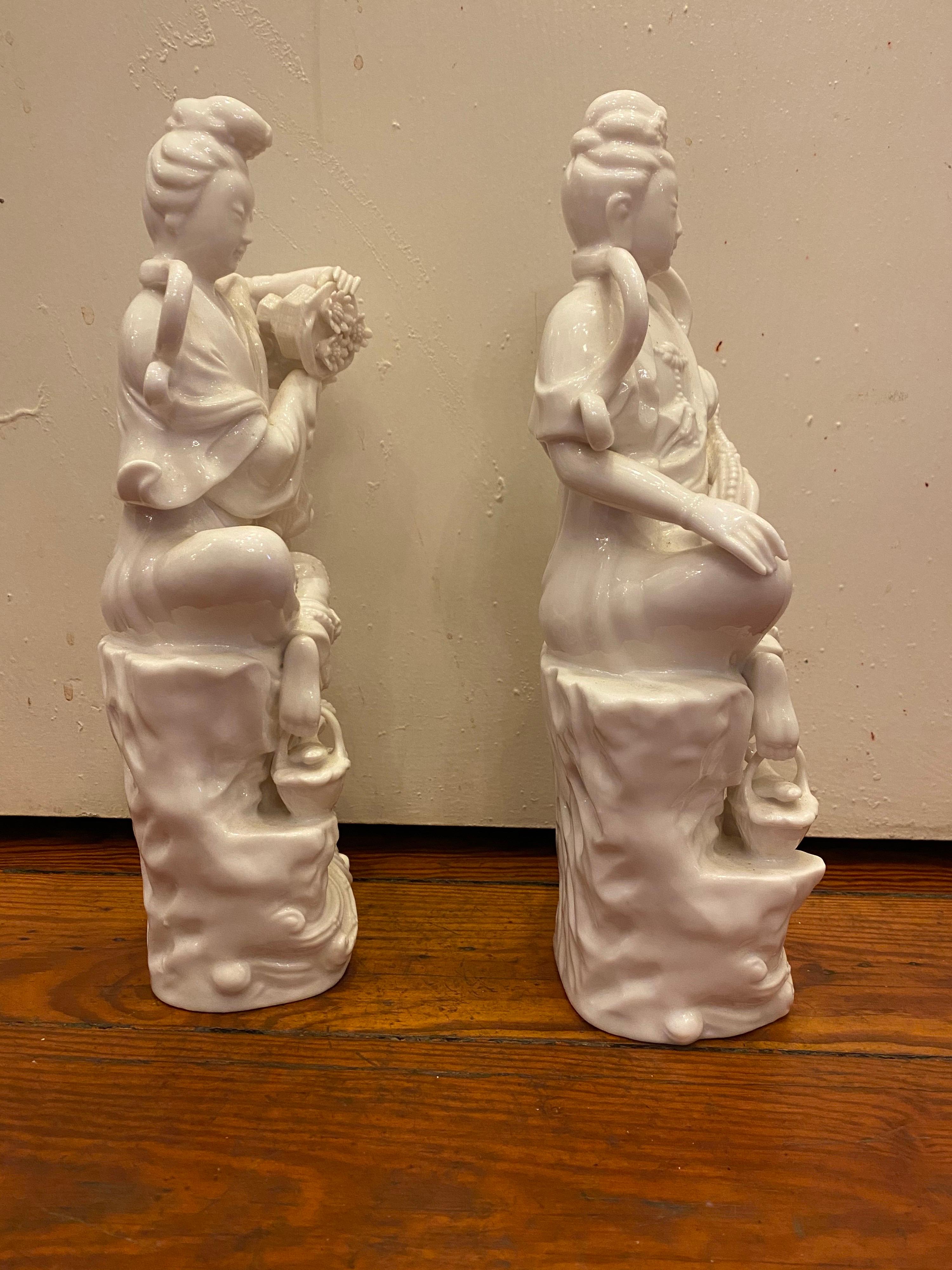 Chinese Pair of Blanc de Chine Figures For Sale