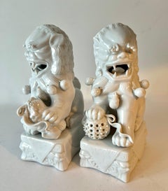 Pair of Blanc De Chine Foo Dog Sculptural Bookends