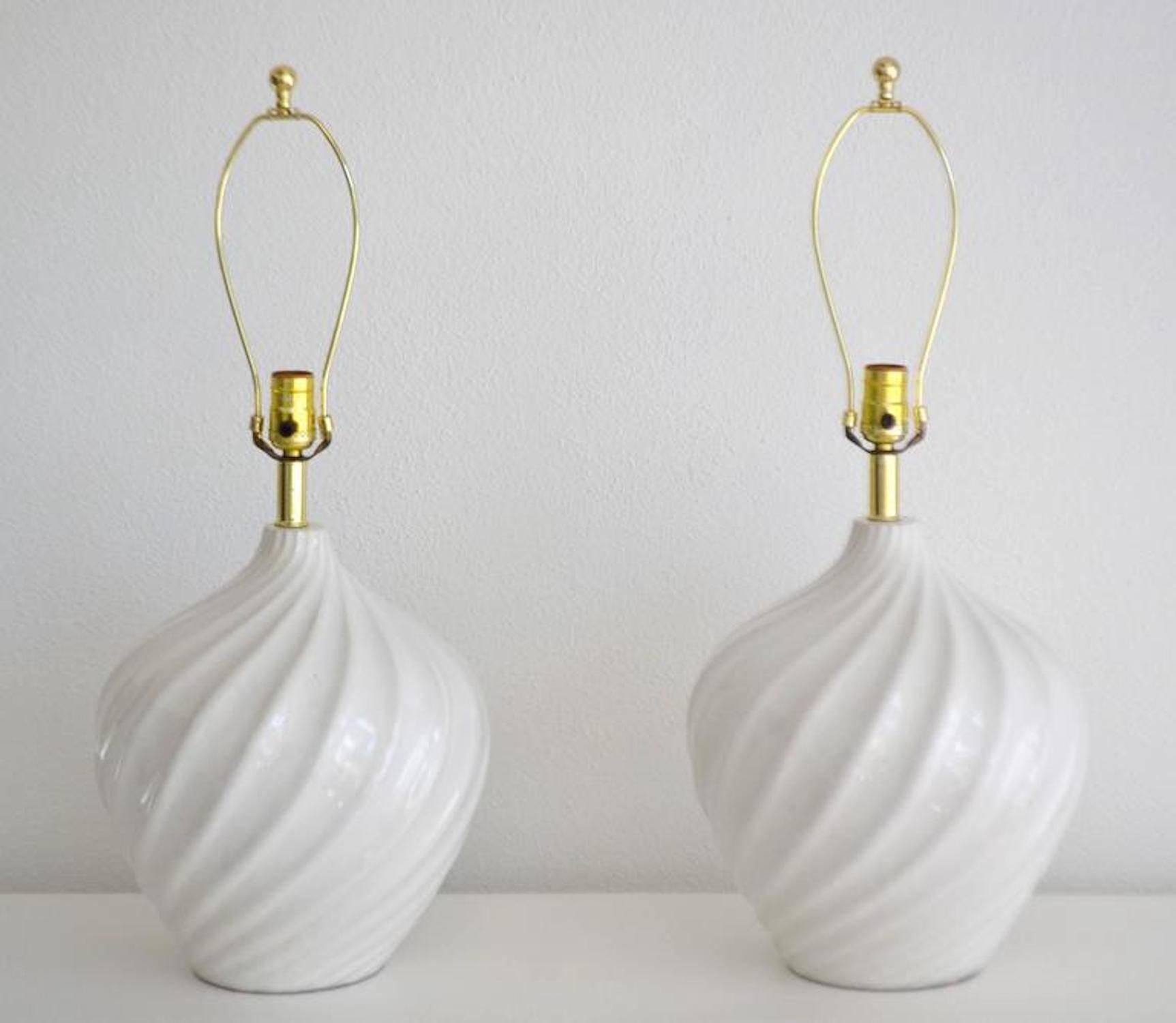 Mid-Century Modern Pair of Blanc De Chine Jar Form Table Lamps For Sale