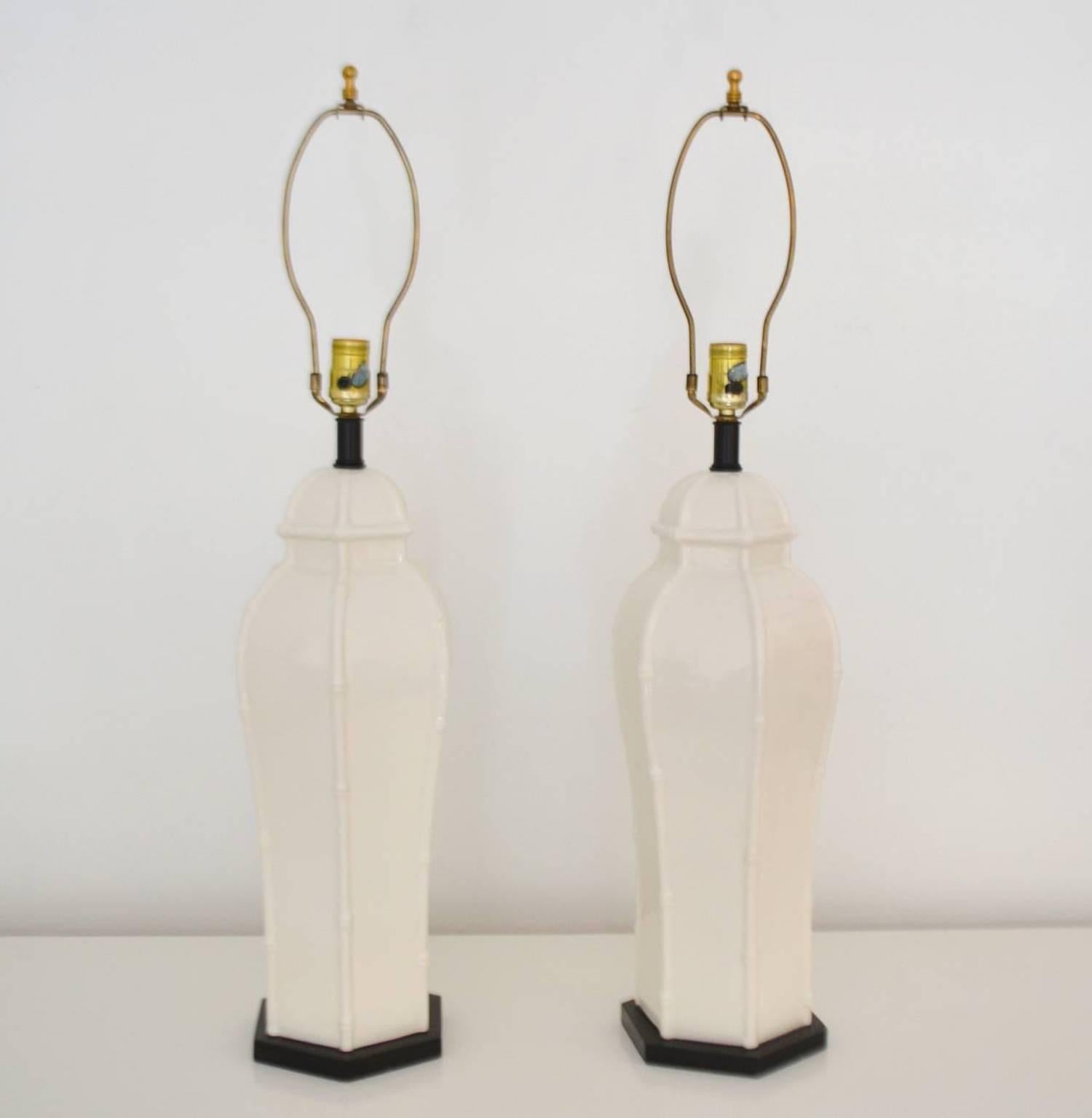 Hollywood Regency Pair of Blanc de Chine Jar Form Table Lamps For Sale