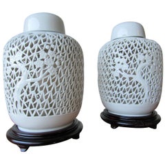 Pair of Blanc de Chine Lidded Ginger Jar Lamps, circa 1960s