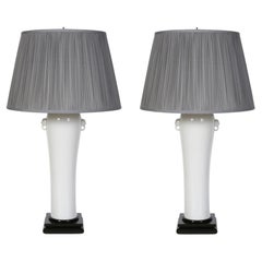 Pair of Blanc De Chine Ming Lamps on Wood Base