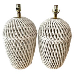 Pair of Blanc De Chine Twisted Oval Table Lamps