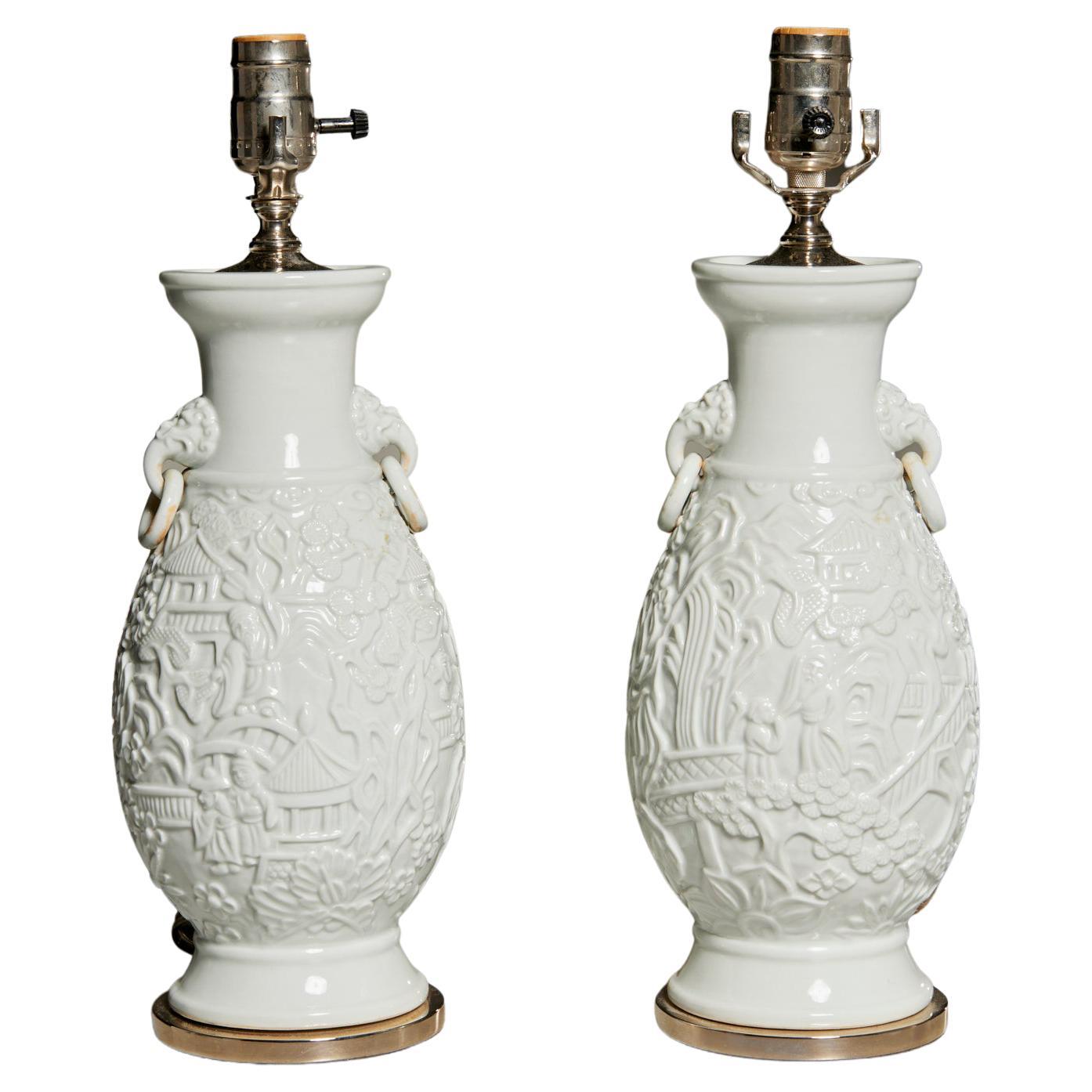 Pair of Blanc De Chine Vases Mounted as Table Lamps
