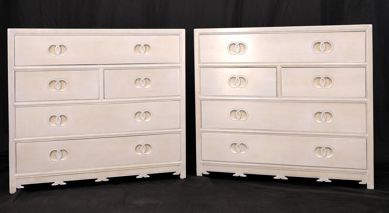 Walnut Pair of Bleached 5 Drawers Bachelor Chests by Baker For Sale