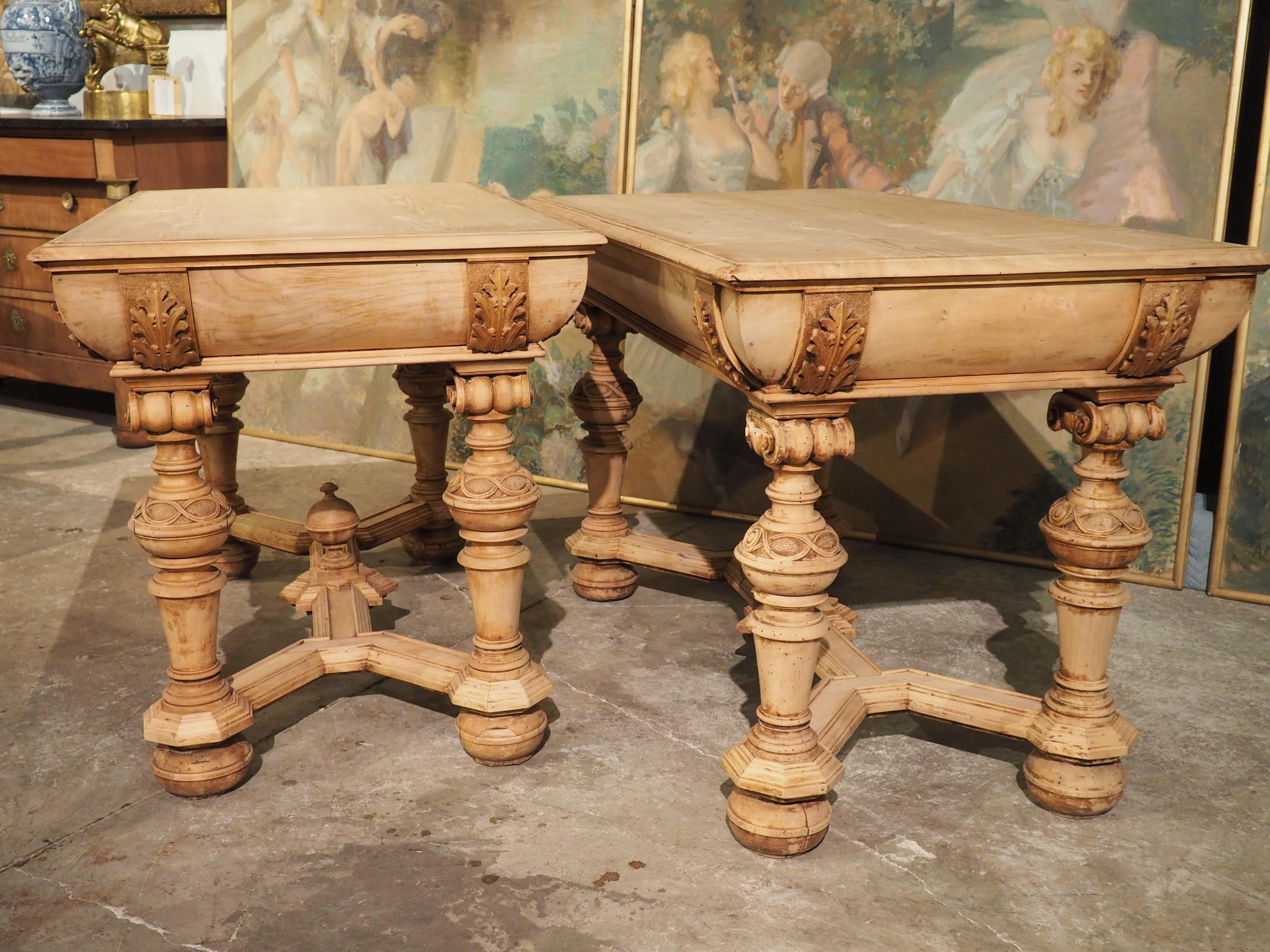 Pair of Bleached Antique Dutch Renaissance Style Tables, 19th Century For Sale 14