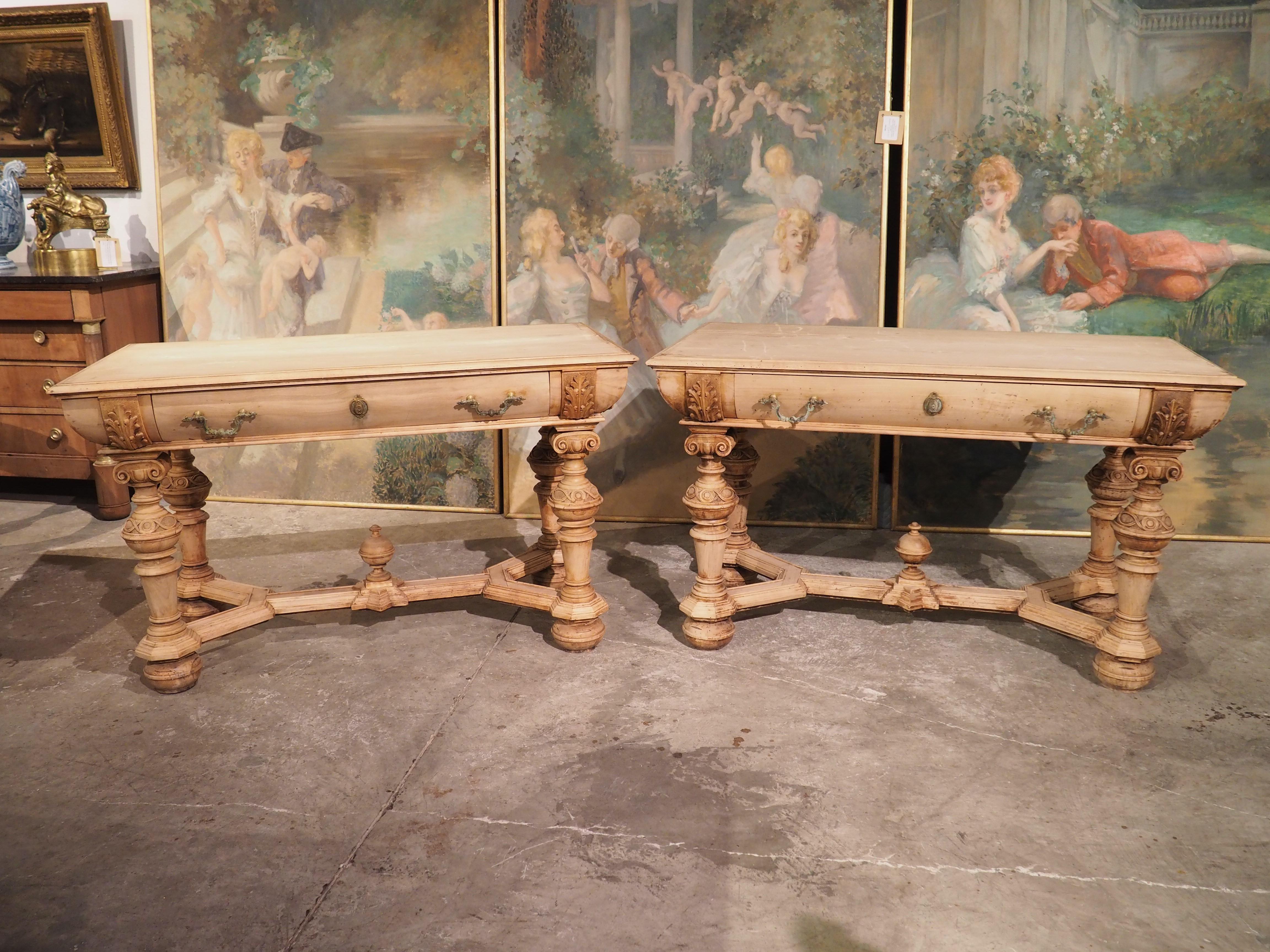 Pair of Bleached Antique Dutch Renaissance Style Tables, 19th Century For Sale 16