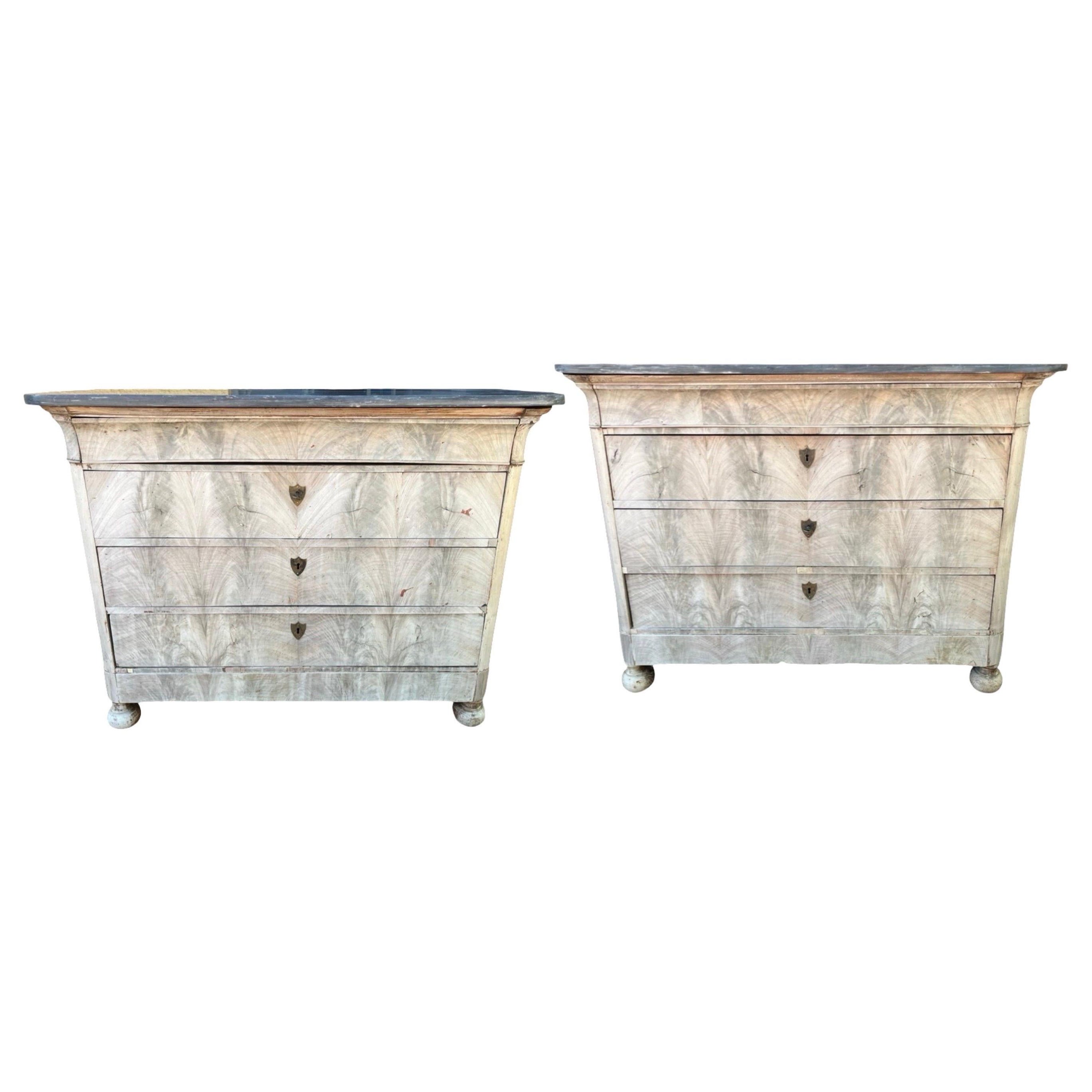 19th Century Italian Bleached Walnut Louis Philippe Chest Of Drawers Pair