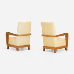 Pair of Bleached Mahogany Upholstered Armchairs After a Model by Maxime Old