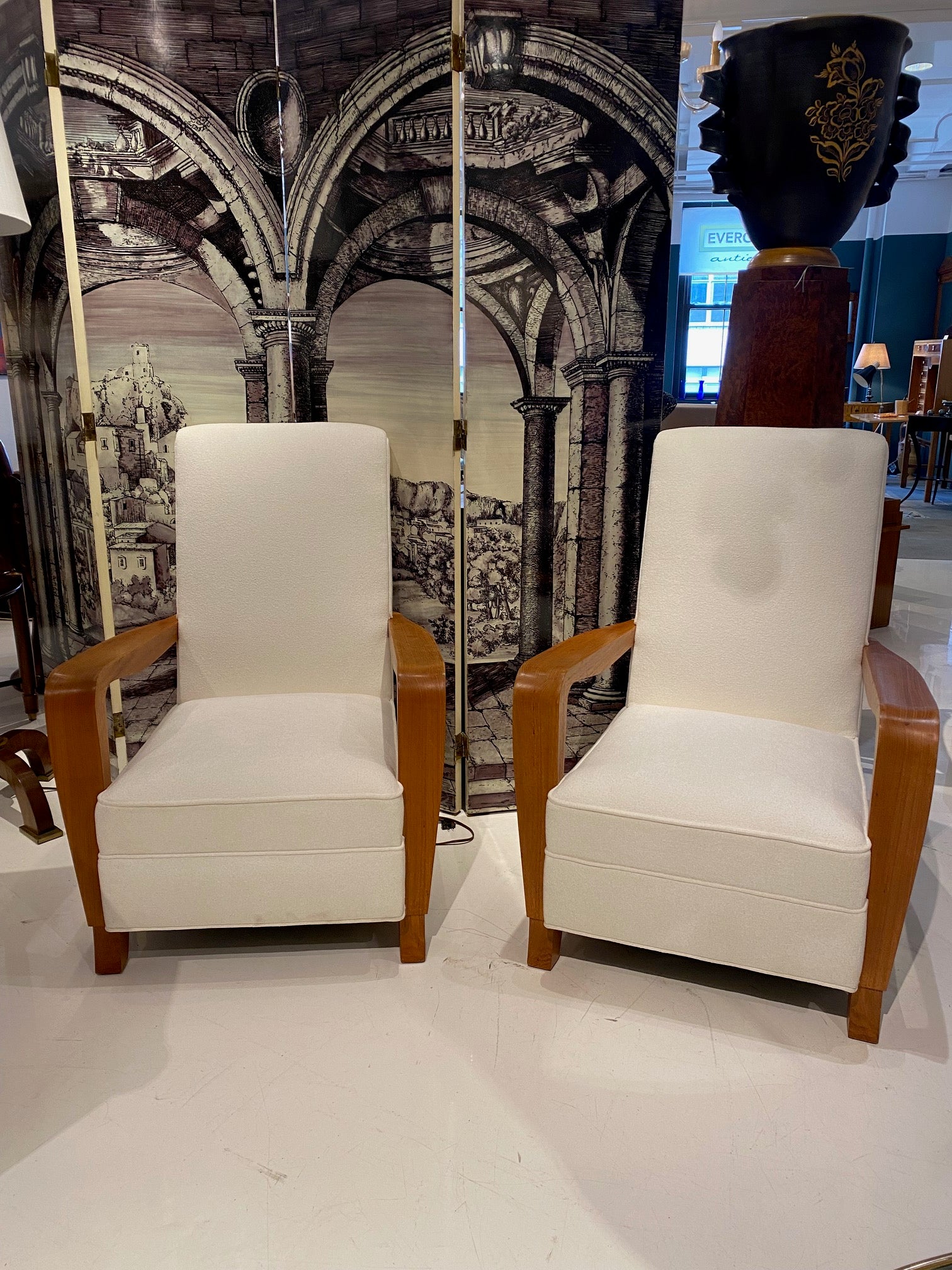 French Pair of Bleached Mahogany Upholstered Armchairs After a Model by Maxime Old For Sale