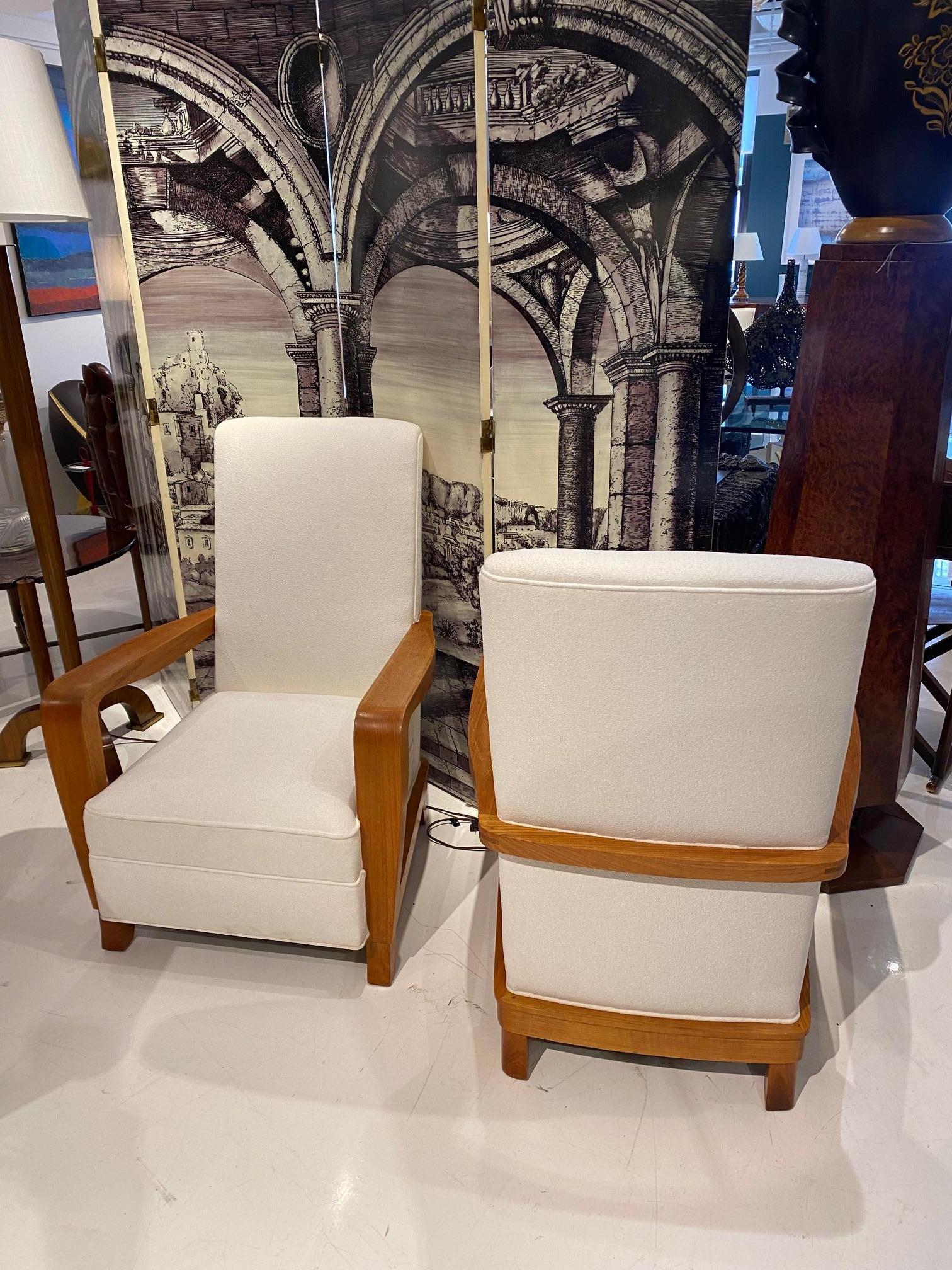 Pair of Bleached Mahogany Upholstered Armchairs After a Model by Maxime Old For Sale 1