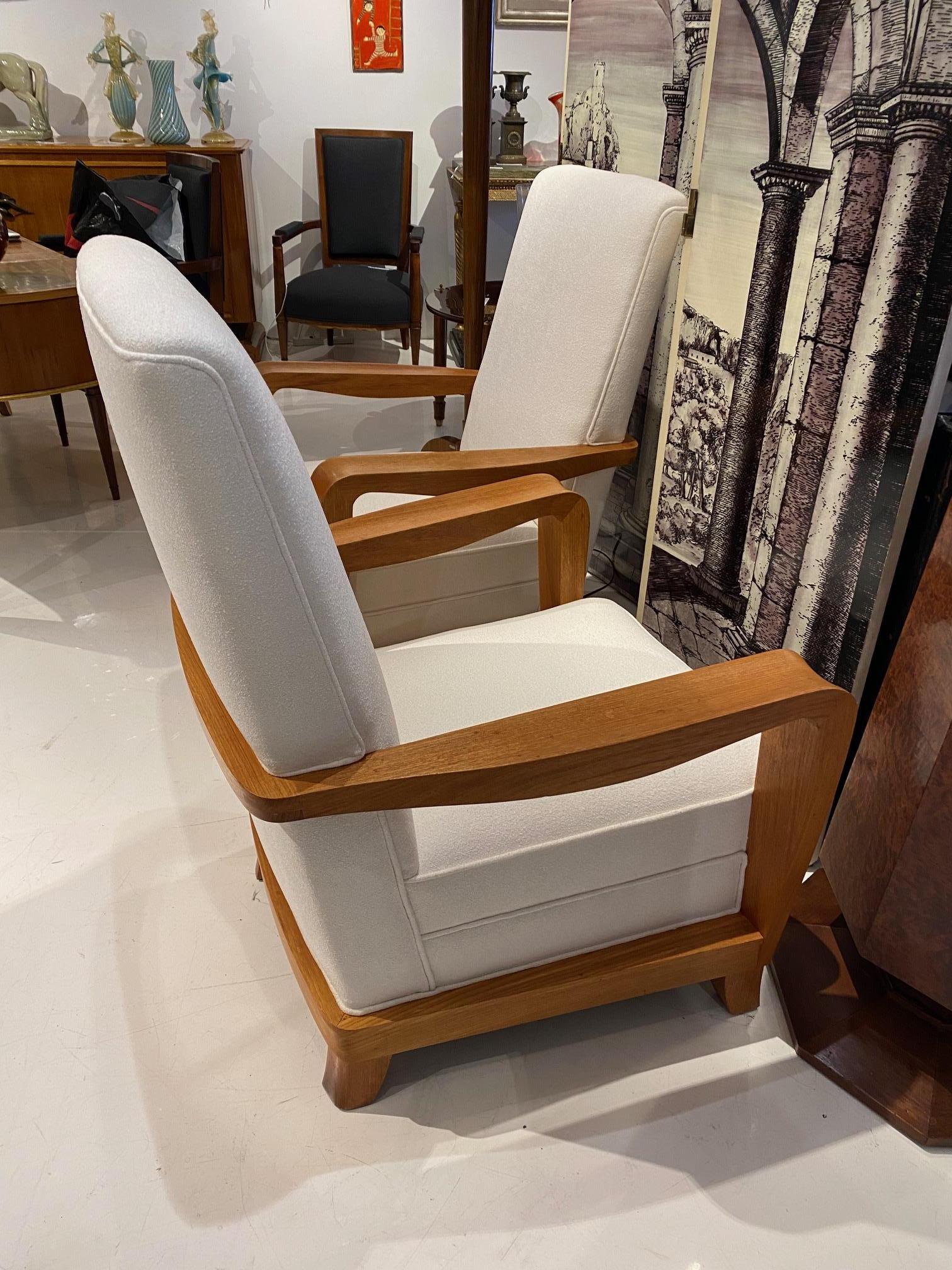 Pair of Bleached Mahogany Upholstered Armchairs After a Model by Maxime Old For Sale 3