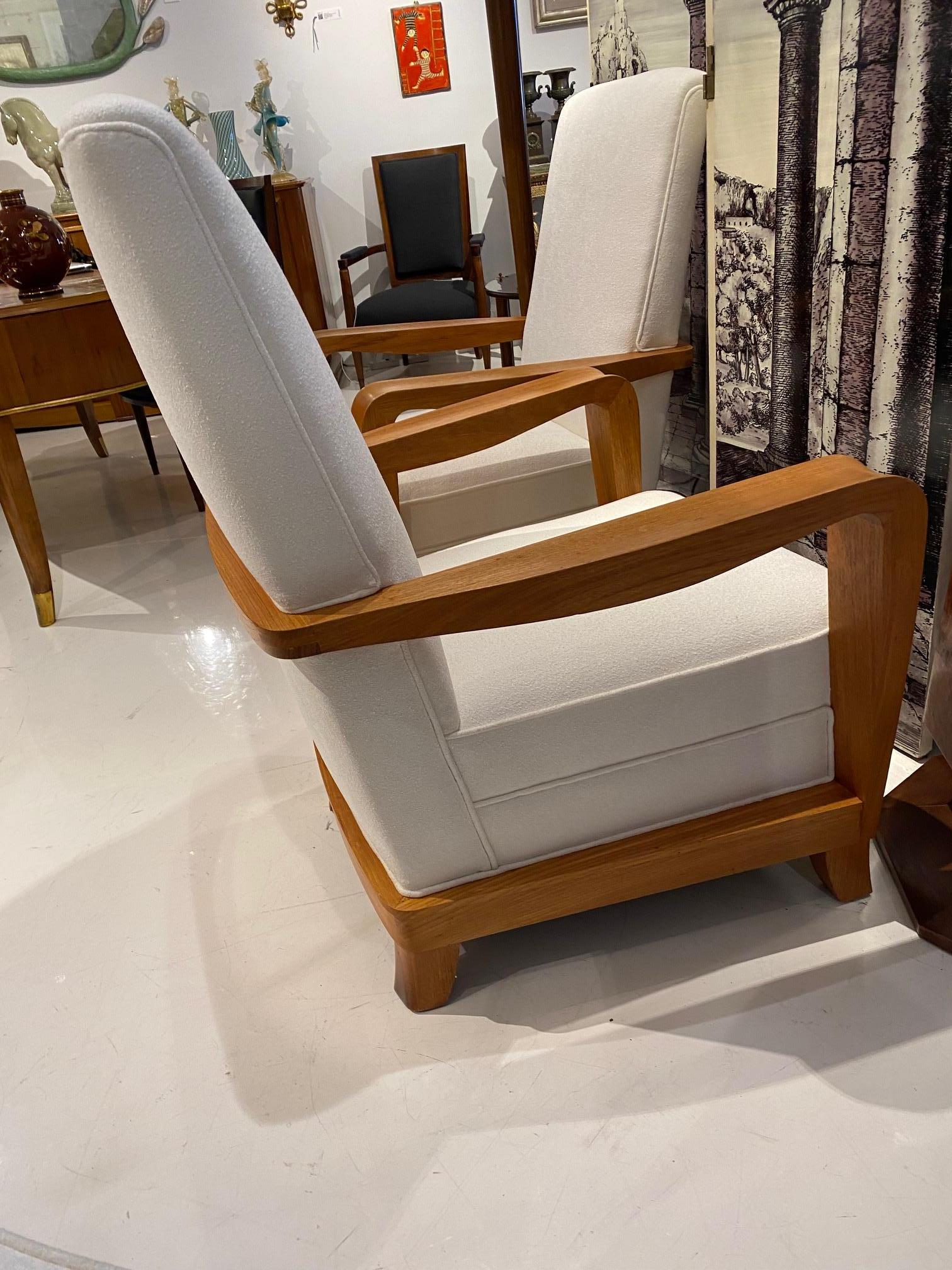 Pair of Bleached Mahogany Upholstered Armchairs After a Model by Maxime Old For Sale 4