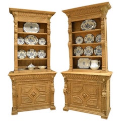 Pair of Bleached Oak Carved Bookcases Pair of Bleached Oak Carved Bookcases