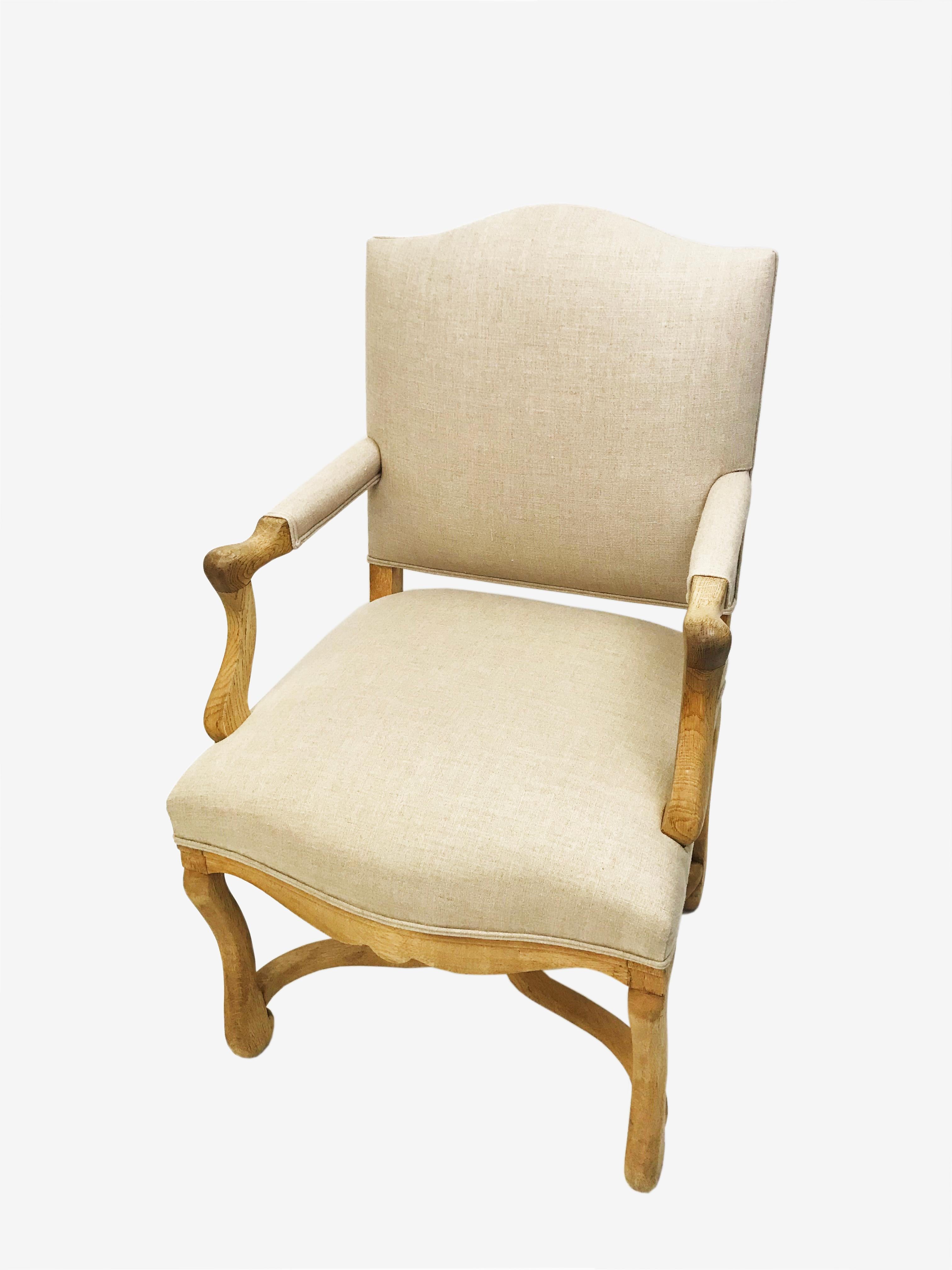 Pair of Os de Mouton chairs in bleached oak circa 1900. Reupholstered in a neutral Belgian linen.

Measures: Height 102cm
Width 54cm
Depth 55cm
Seat height 48cm.