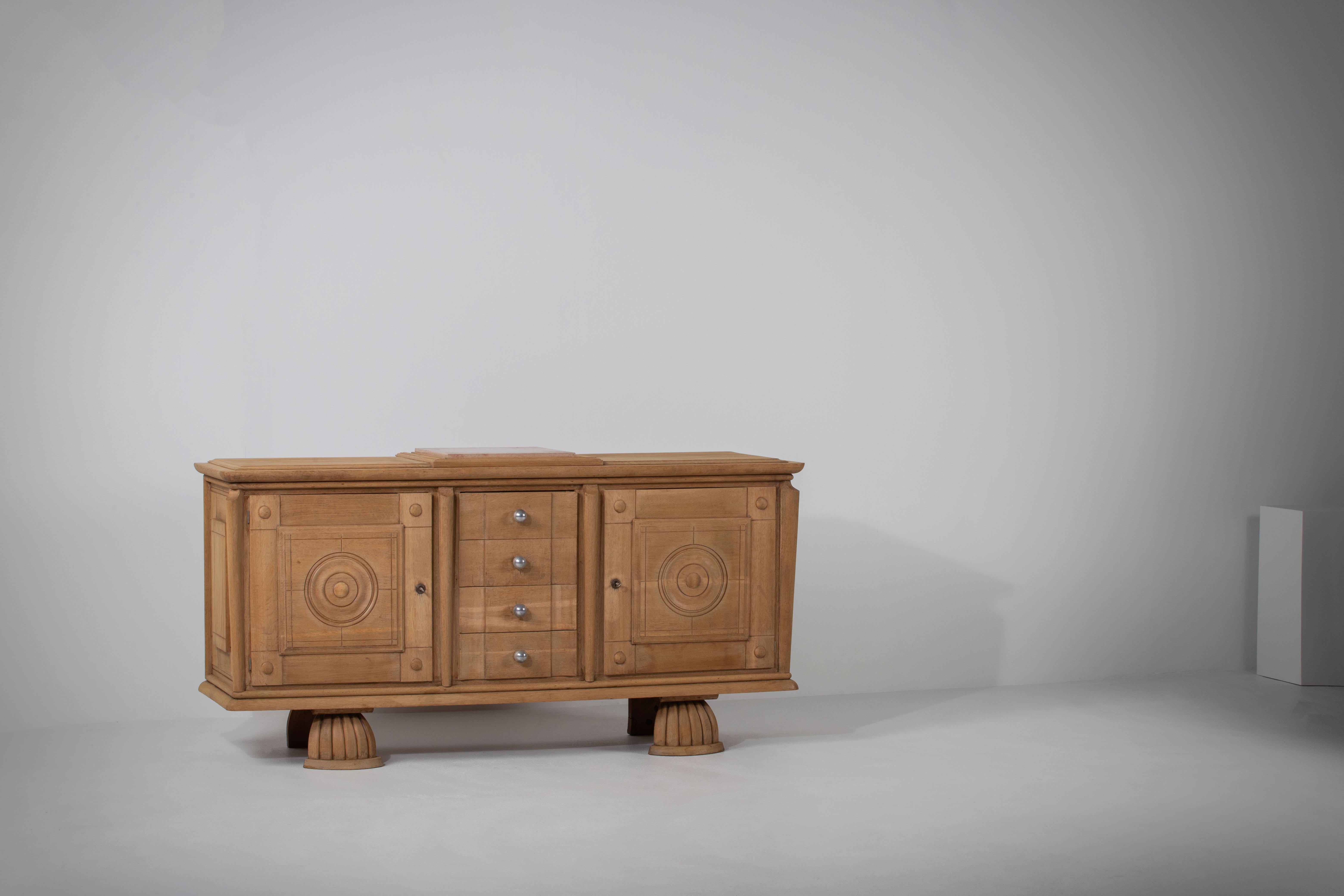 Pair of Bleached Solid Oak Credenza, France, 1940s 1