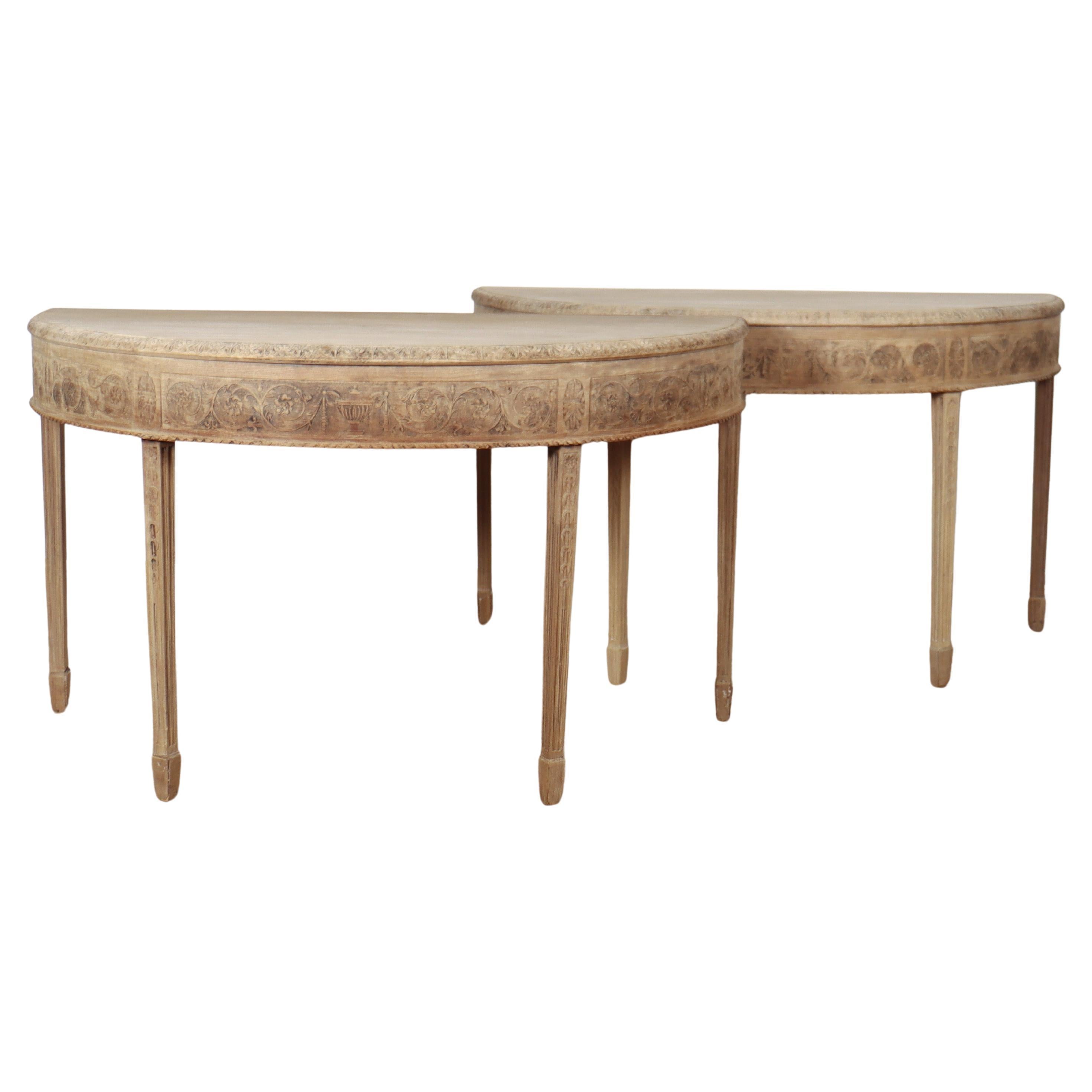 Pair of Bleached Walnut Console Tables For Sale