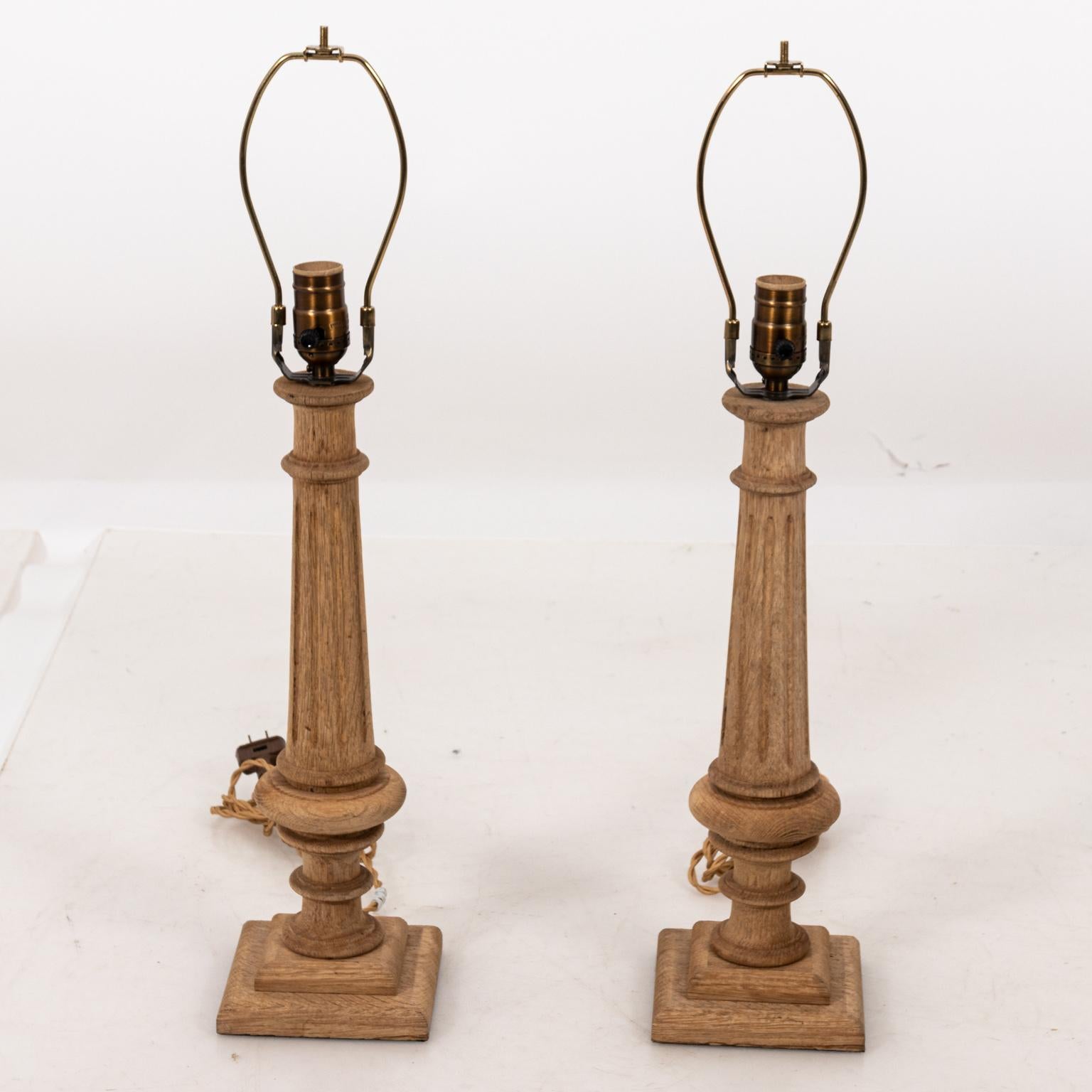 Neoclassical Pair of Bleached Wood Table Lamps