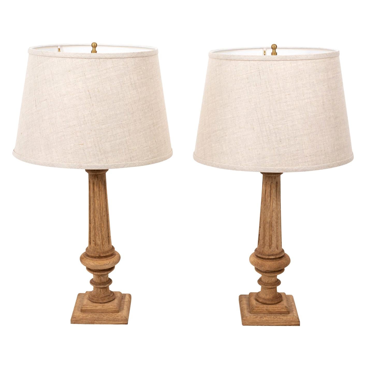 Pair of Bleached Wood Table Lamps
