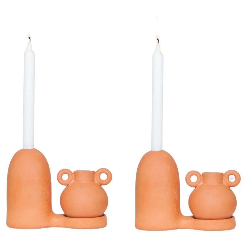 Pair of Blend Terracotta Candlestick by Lola Mayeras