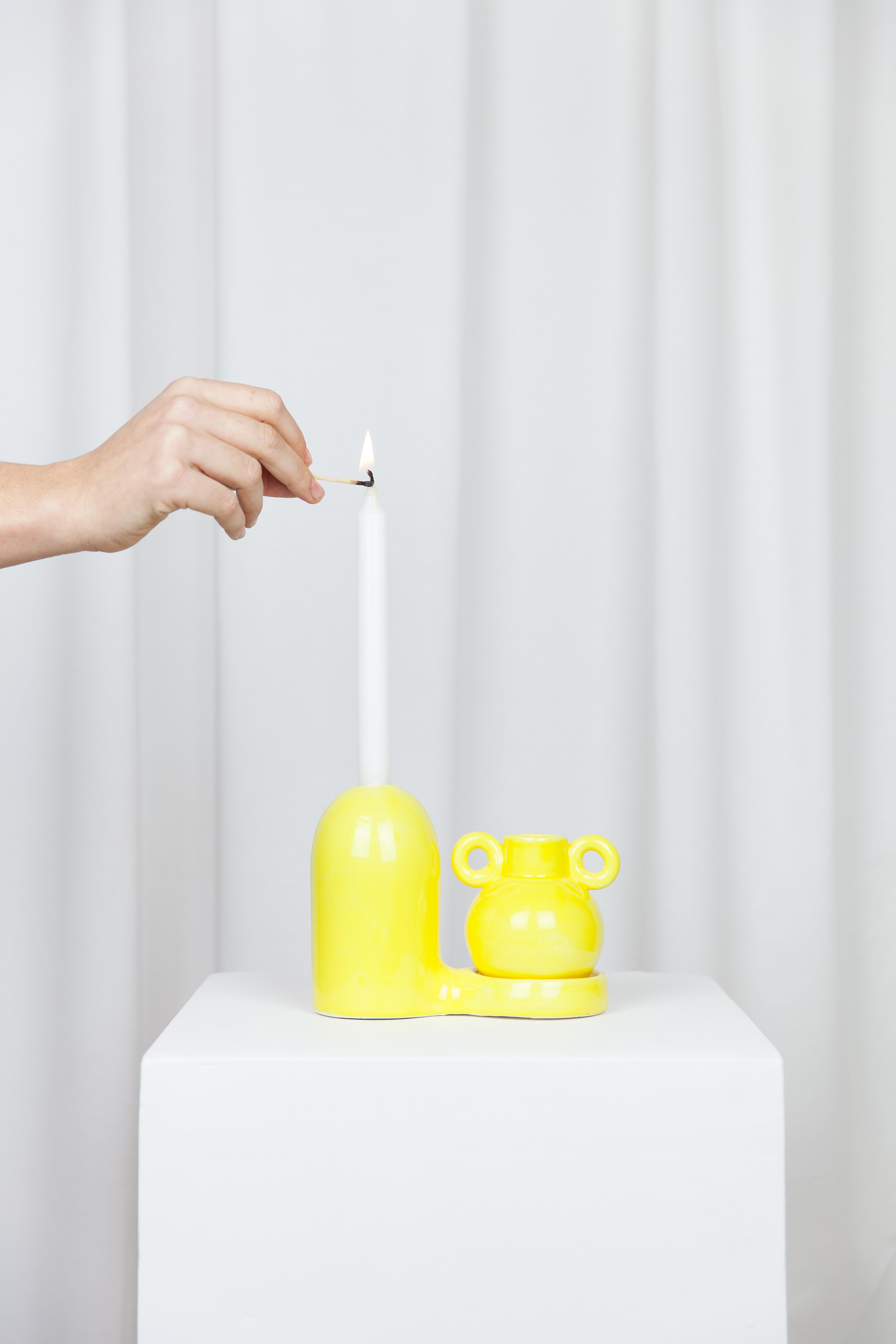 Post-Modern Pair of Blend Yellow Candlestick by Lola Mayeras