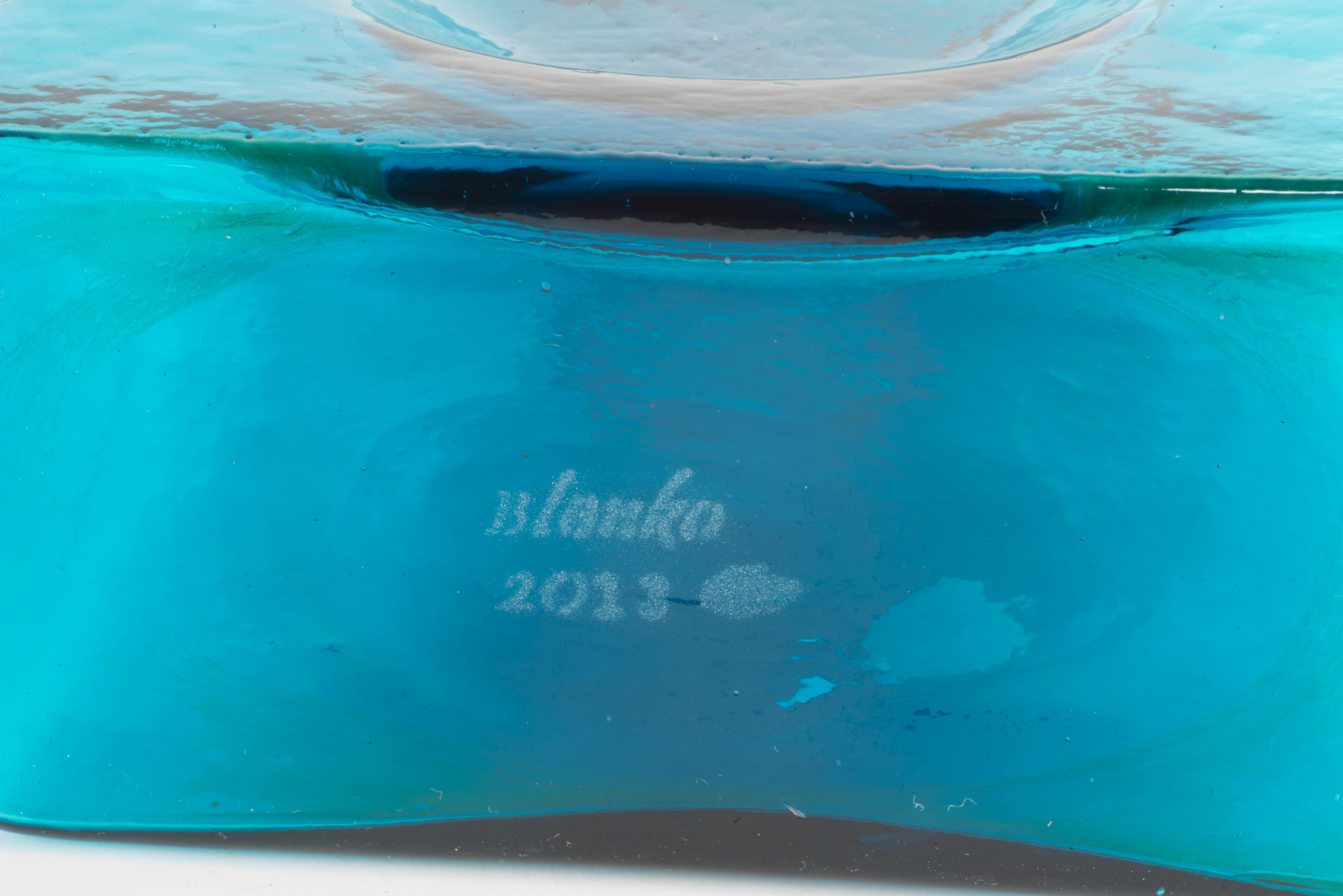 Art Glass Pair of Blenko 384 Water Bottles Azure and Seabreeze