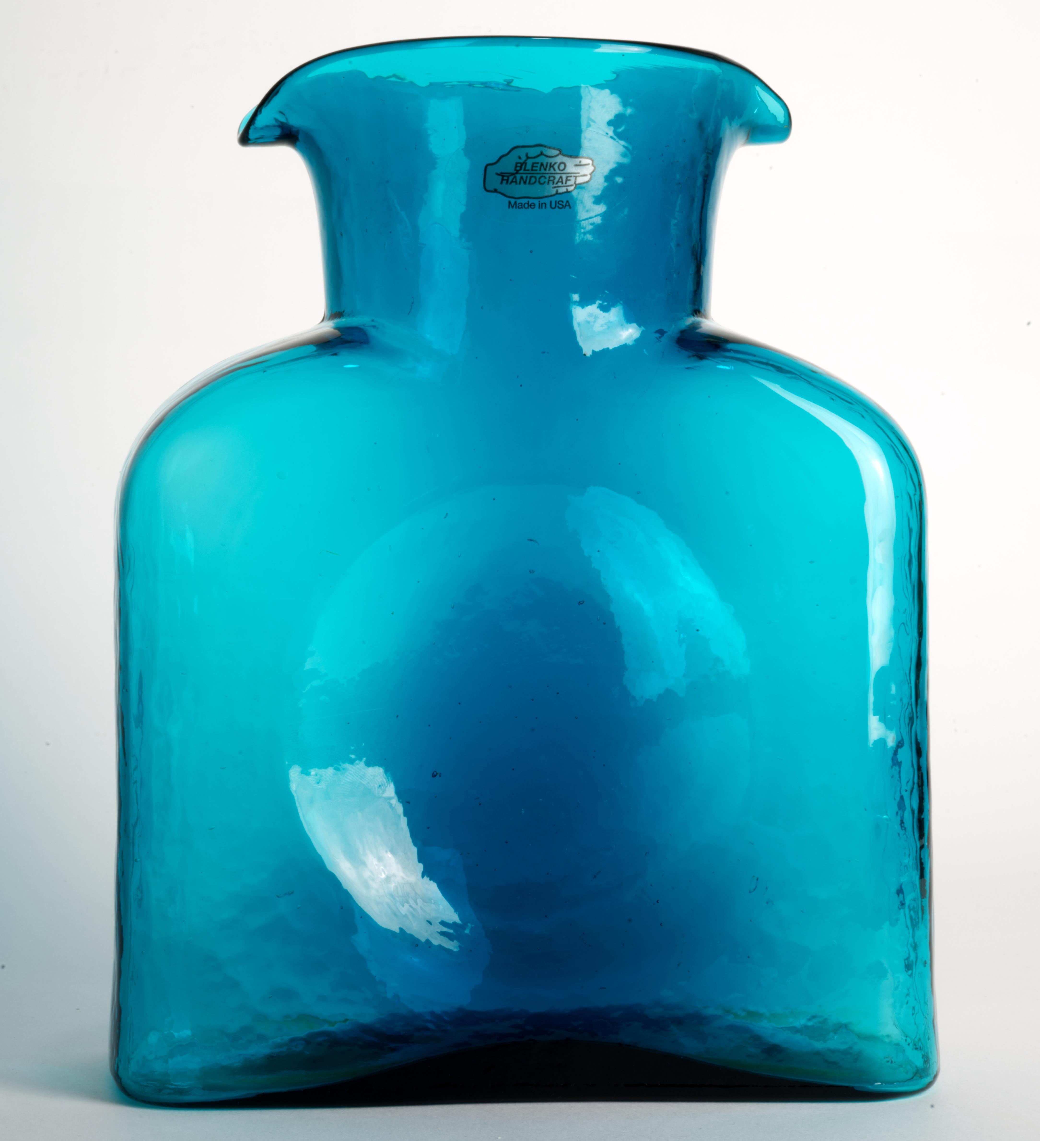 Pair of Blenko 384 Water Bottles Azure and Seabreeze 2