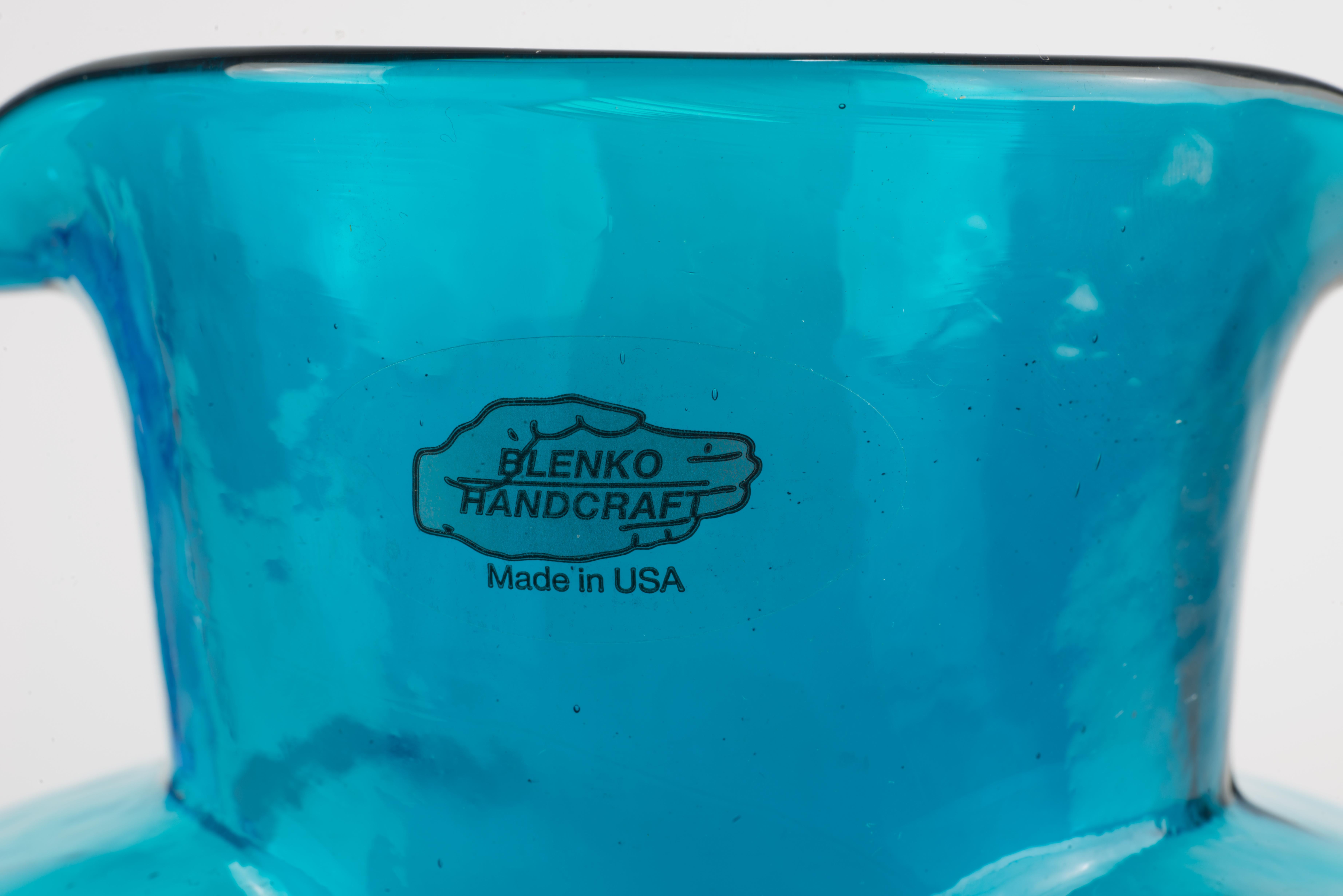 American Pair of Blenko 384 Water Bottles Azure and Seabreeze