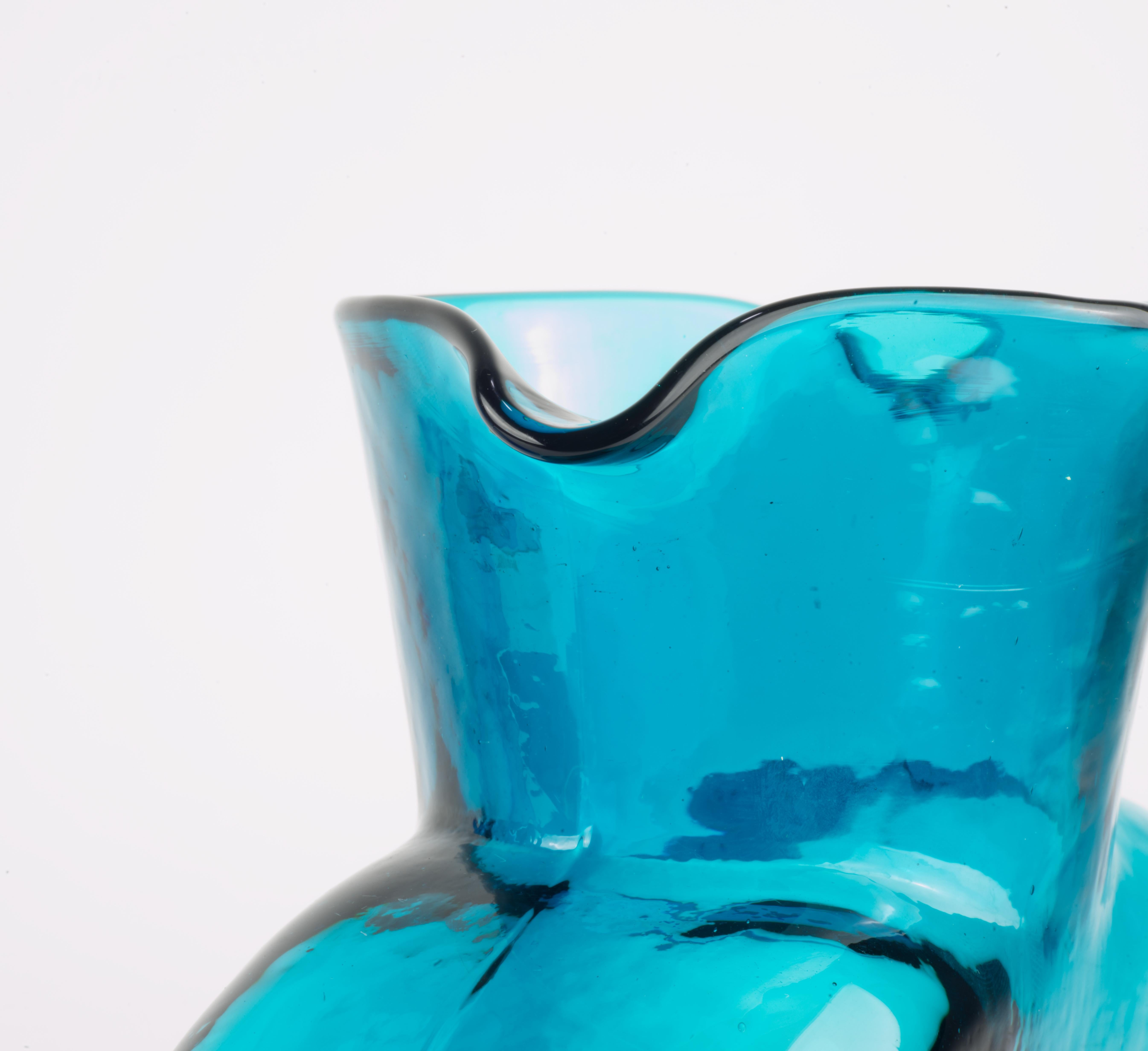 Contemporary Pair of Blenko 384 Water Bottles Azure and Seabreeze