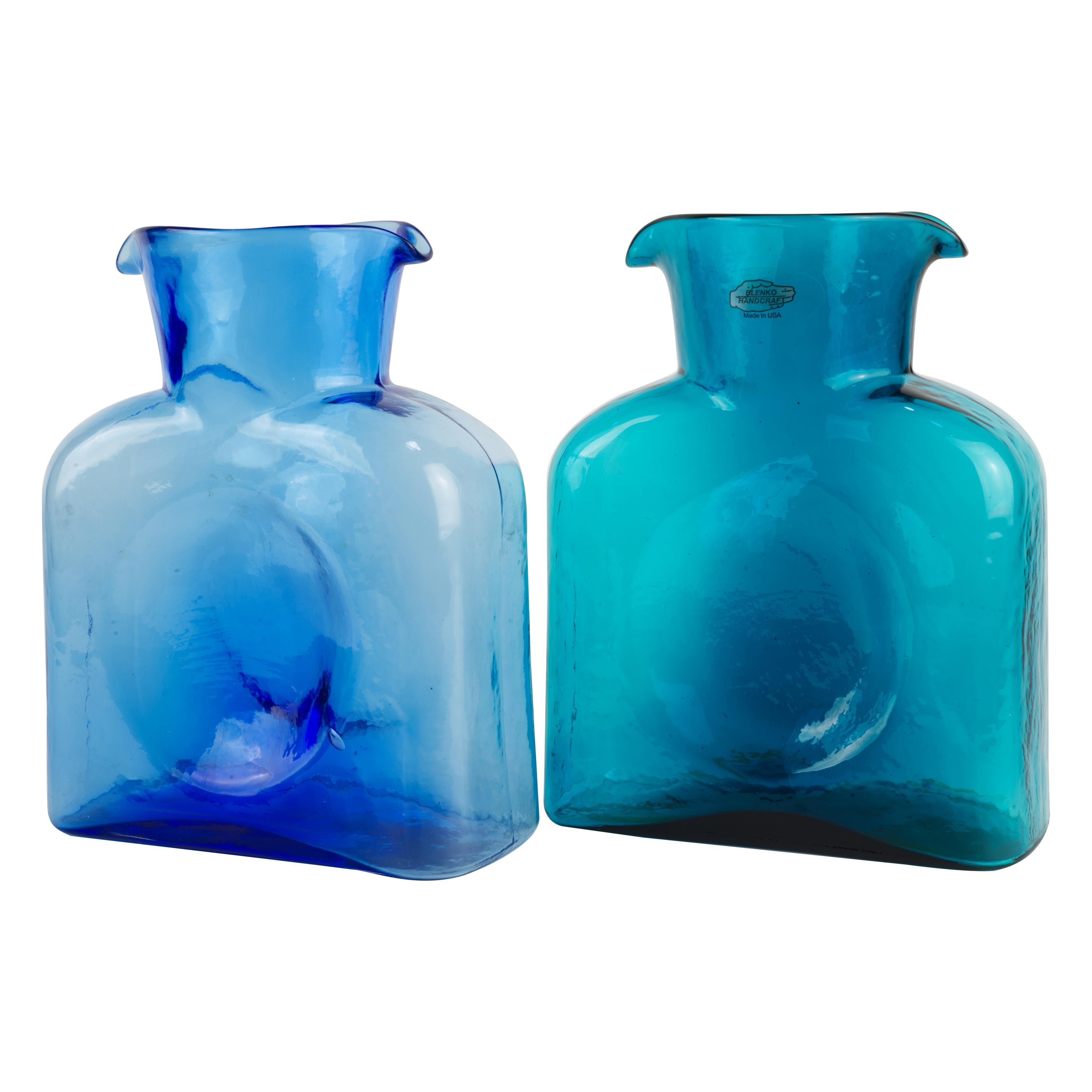 Pair of Blenko 384 Water Bottles Azure and Seabreeze