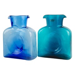 Pair of Blenko 384 Water Bottles Azure and Seabreeze