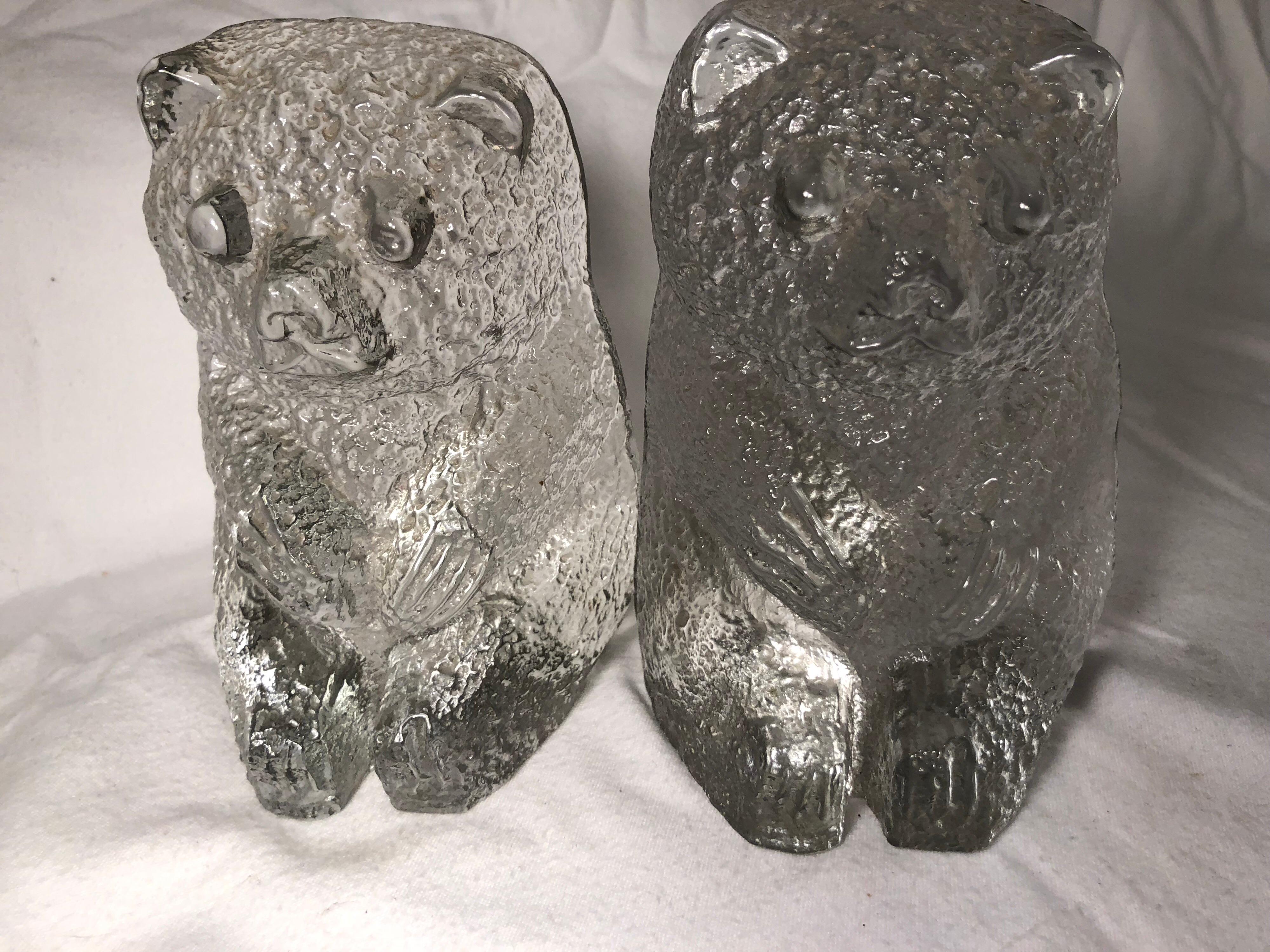 Pair of Blenko Glass Bear Bookends In Good Condition In Redding, CT