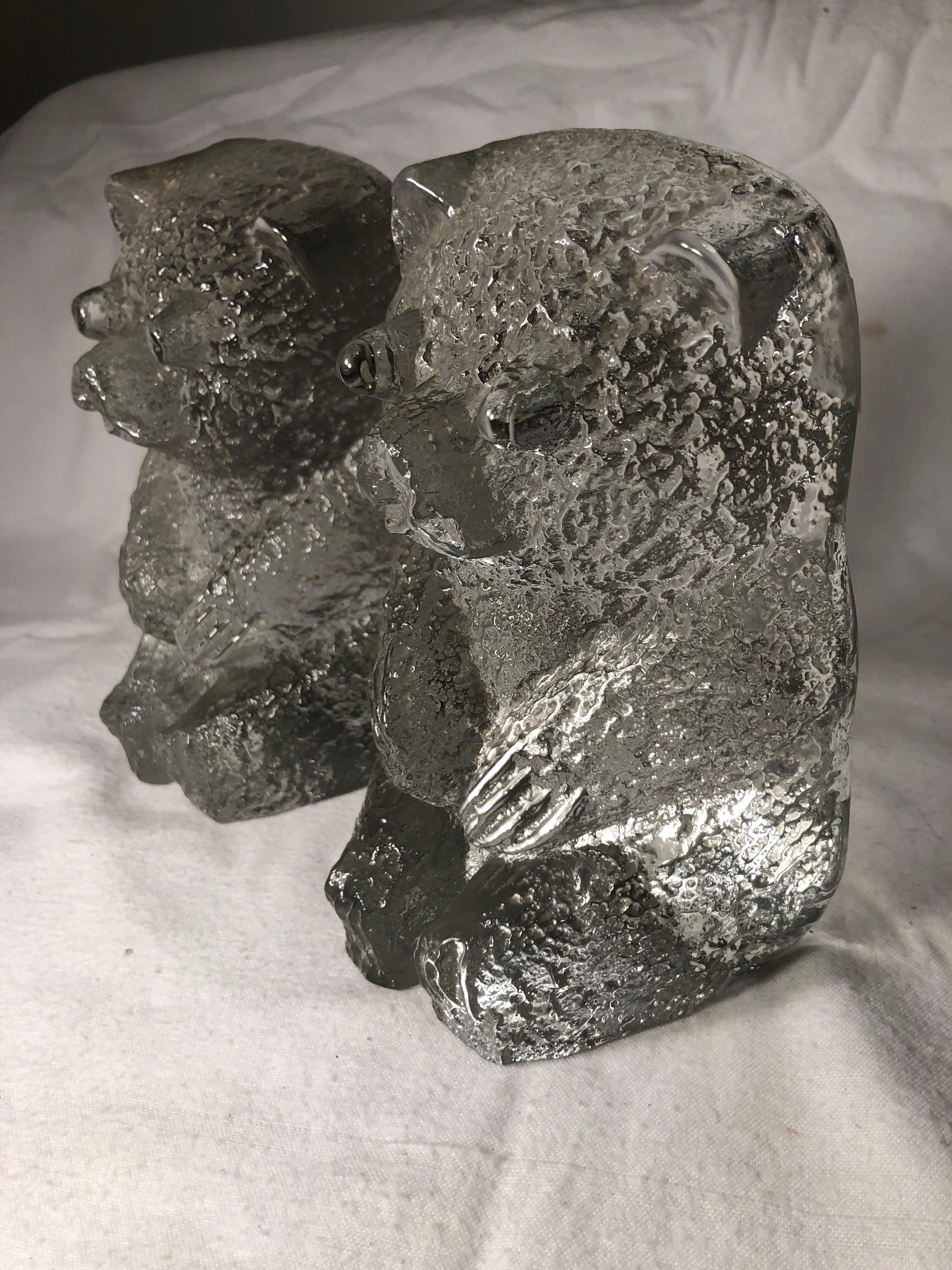 Mid-20th Century Pair of Blenko Glass Bear Bookends