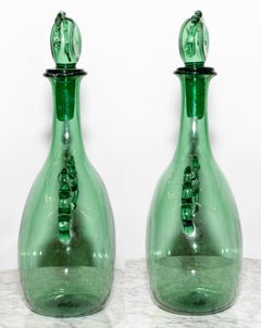 Pair of Blenko Green Glass Decanters