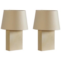 Vintage Pair of 'Bloc' Parchment Lamps with Parchment Paper Shades by Design Frères