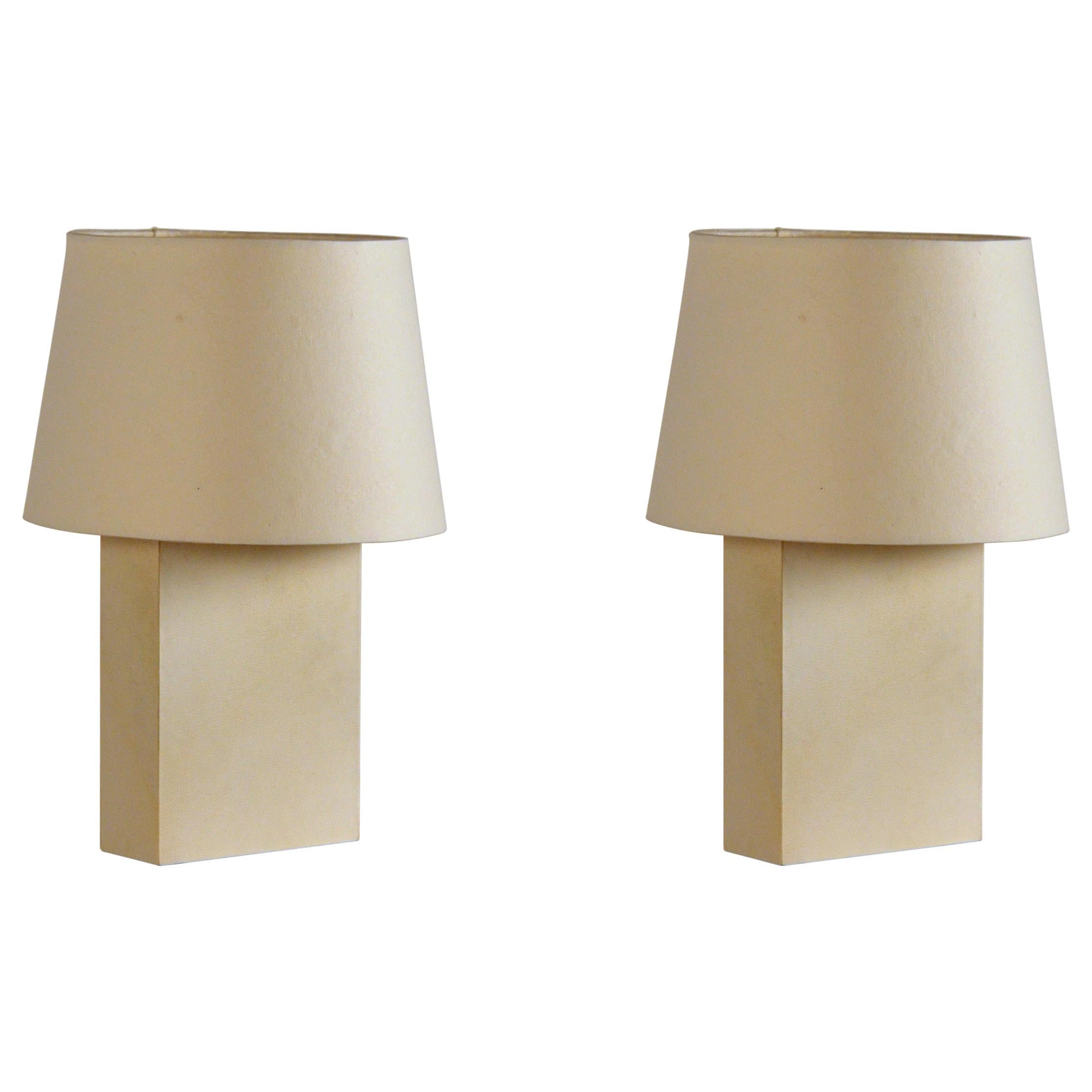Pair of 'Bloc' Parchment Lamps with Parchment Paper Shades by Design Frères For Sale