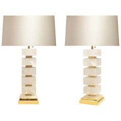 Pair of Block Form Rock Crystal Lamps