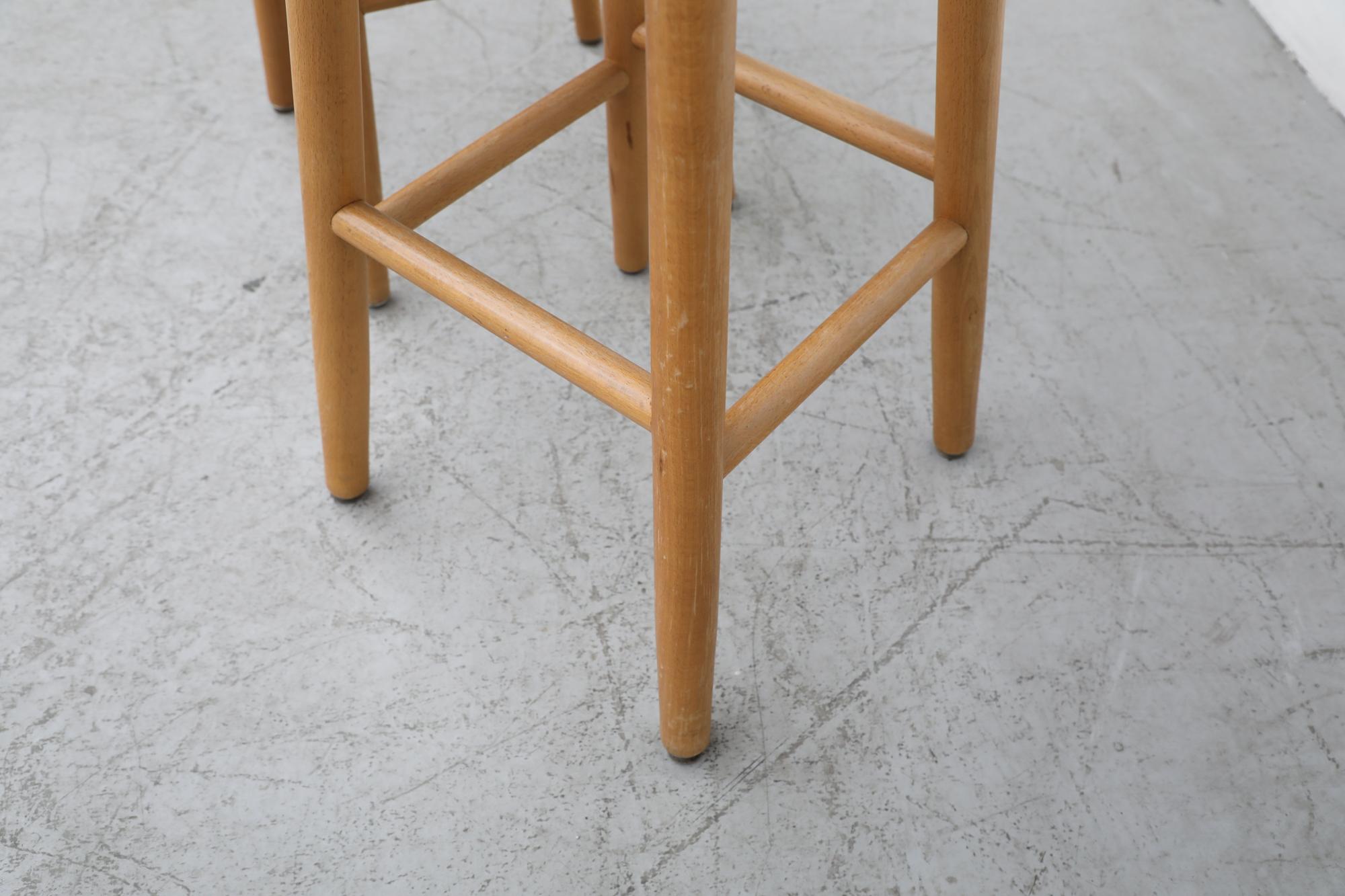 Pair of Blonde Oak Brutalist T-Back Bar Stools 11