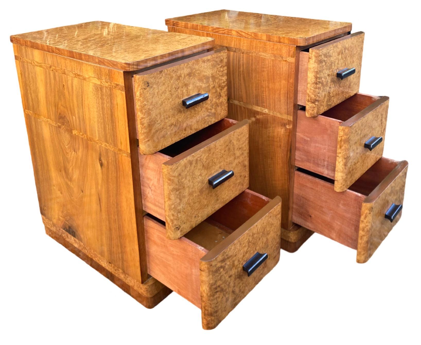 Pair of blonde walnut Art Deco Nightstands 4