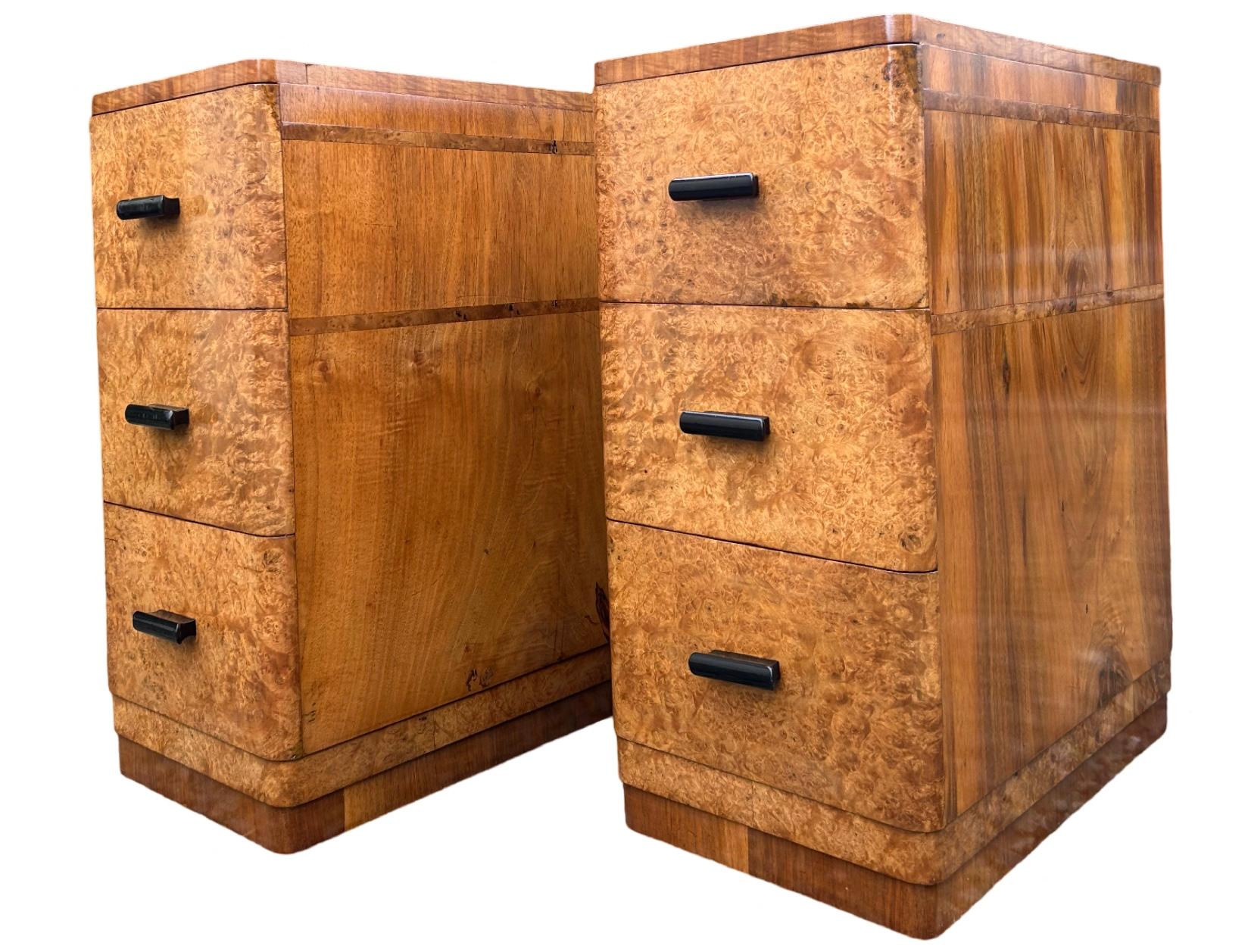 Pair of blonde walnut Art Deco Nightstands 5