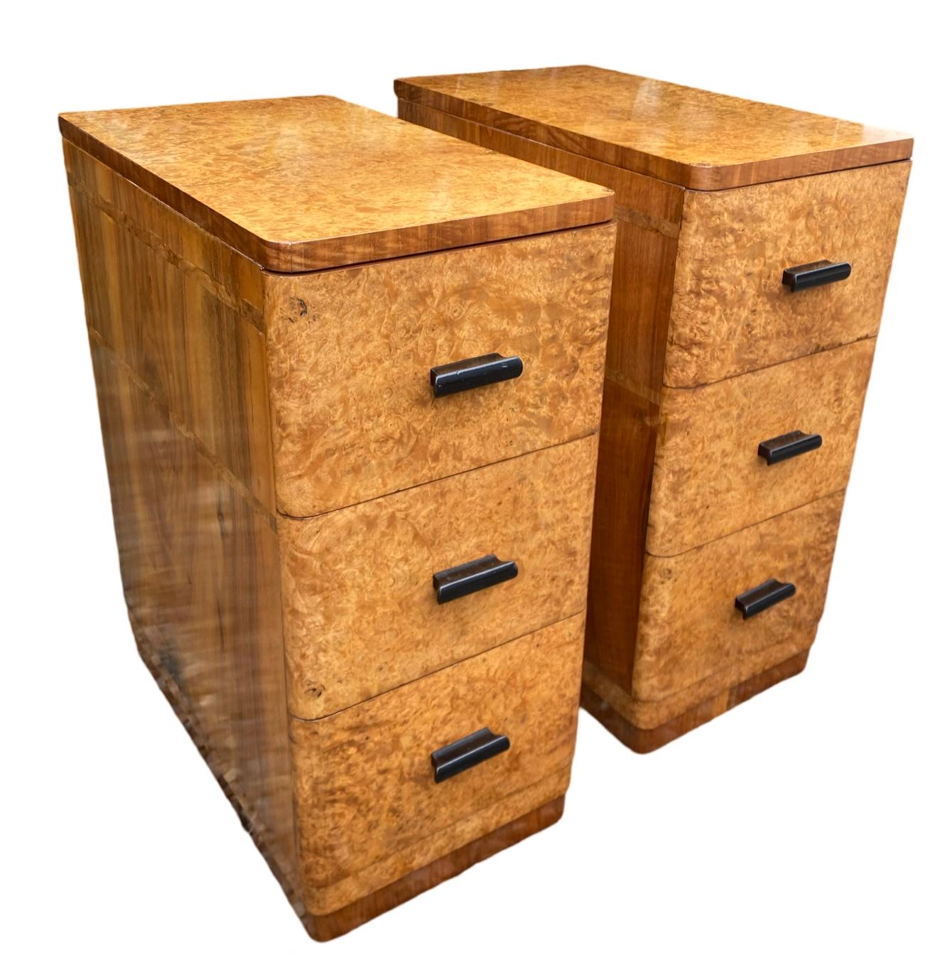 Pair of blonde walnut Art Deco Nightstands 6