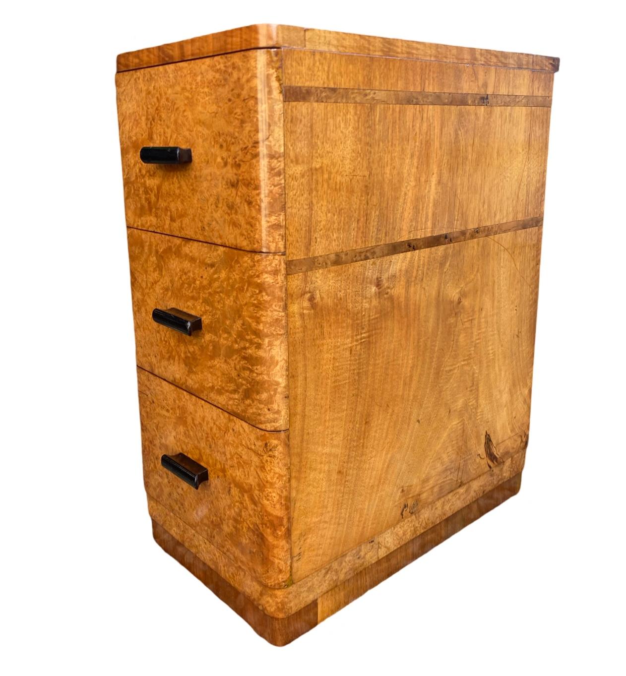 Pair of blonde walnut Art Deco Nightstands 1