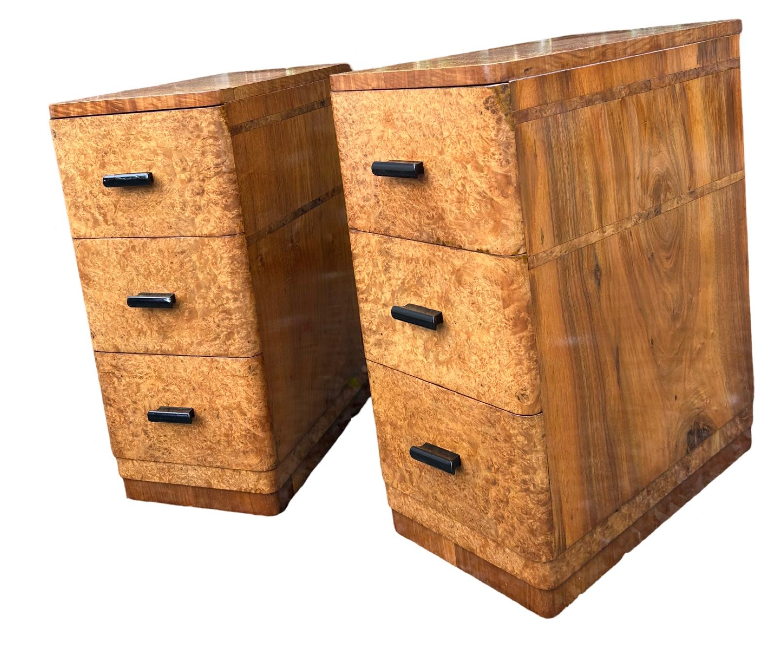 Pair of blonde walnut Art Deco Nightstands 2