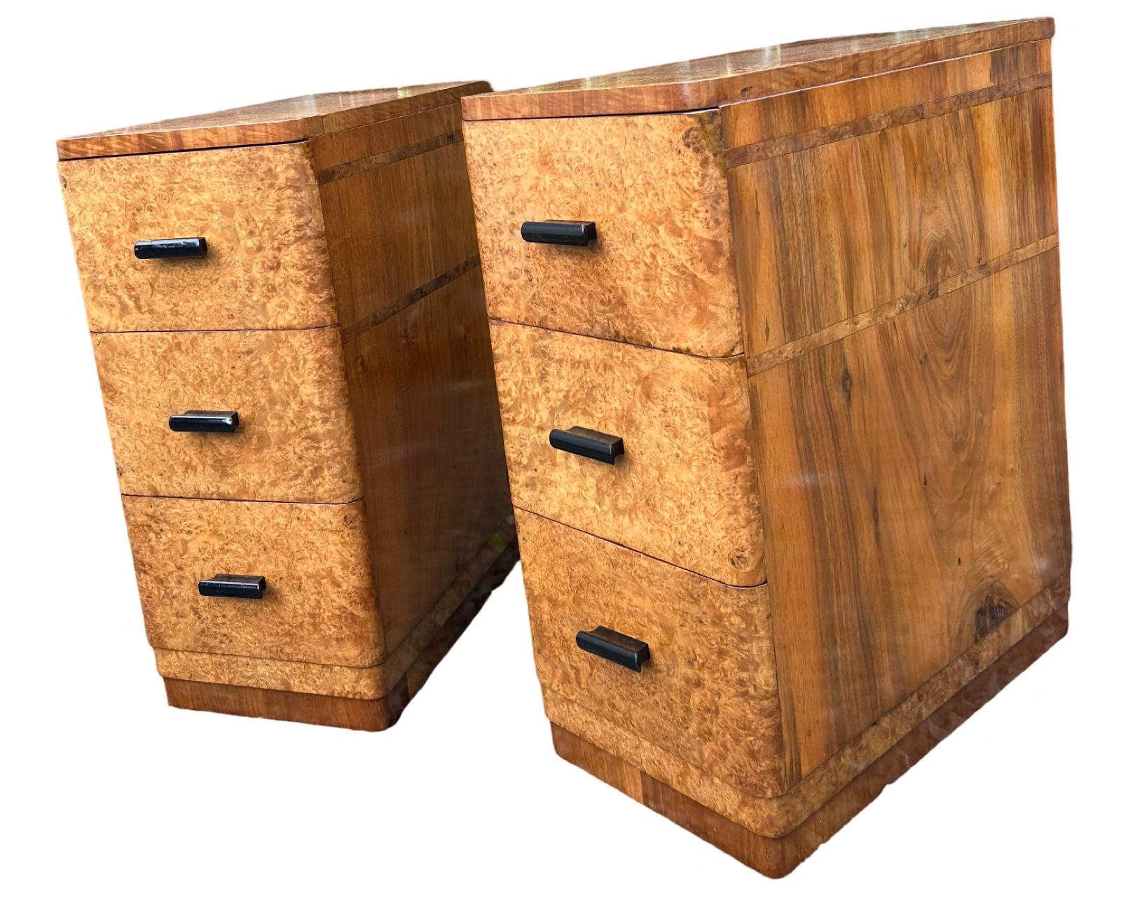 Pair of blonde walnut Art Deco Nightstands 3