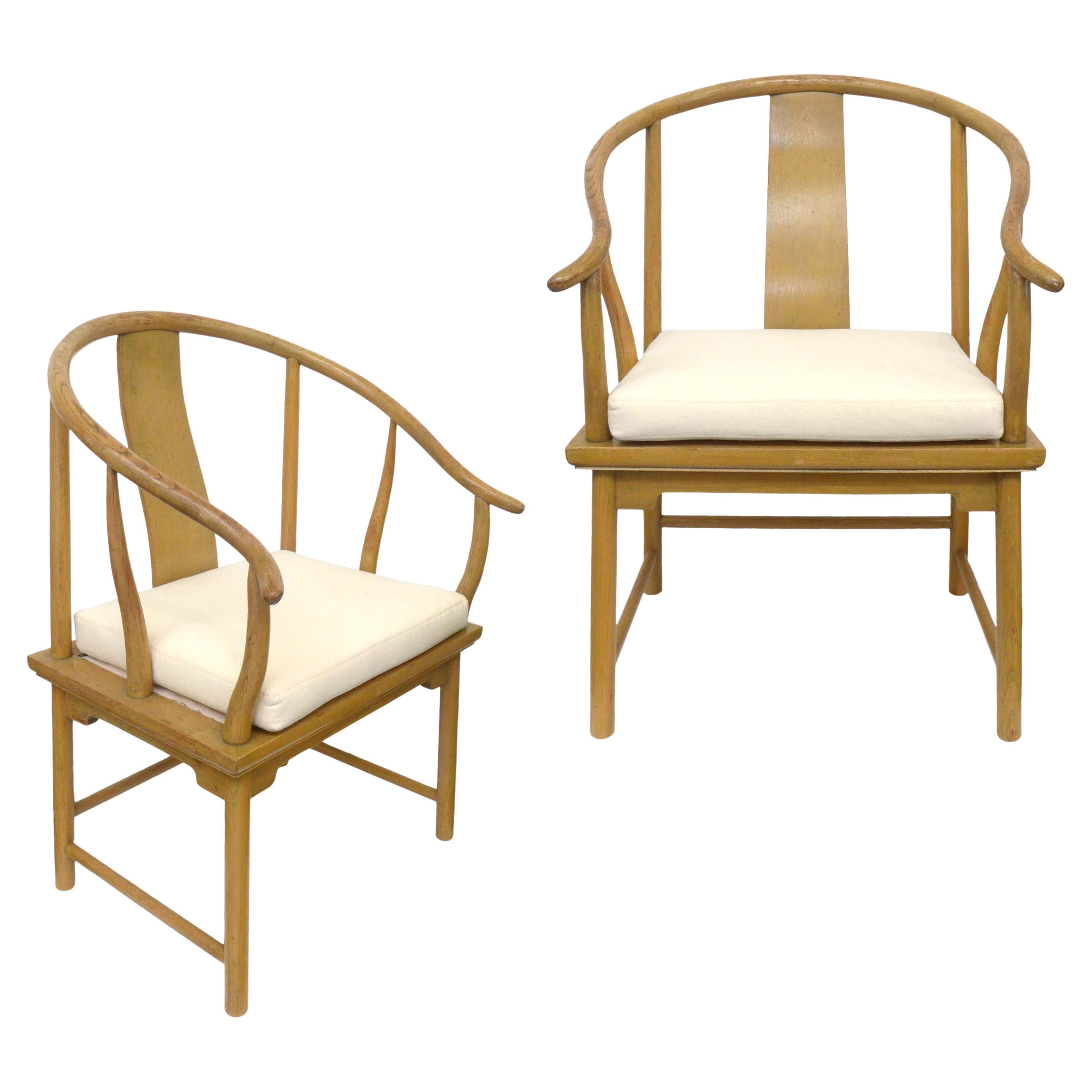 Pair of Blonde Wood Curvilinear Arm Chairs