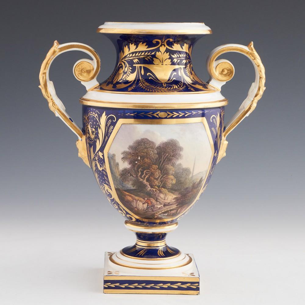 Mid-19th Century Derby Porcelain Twin Handled Urn Vases c1830
