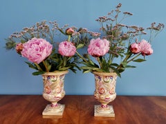 Pair of Bloor Derby Porcelain Campana Vases, Polychrome Regency Pattern, ca 1815