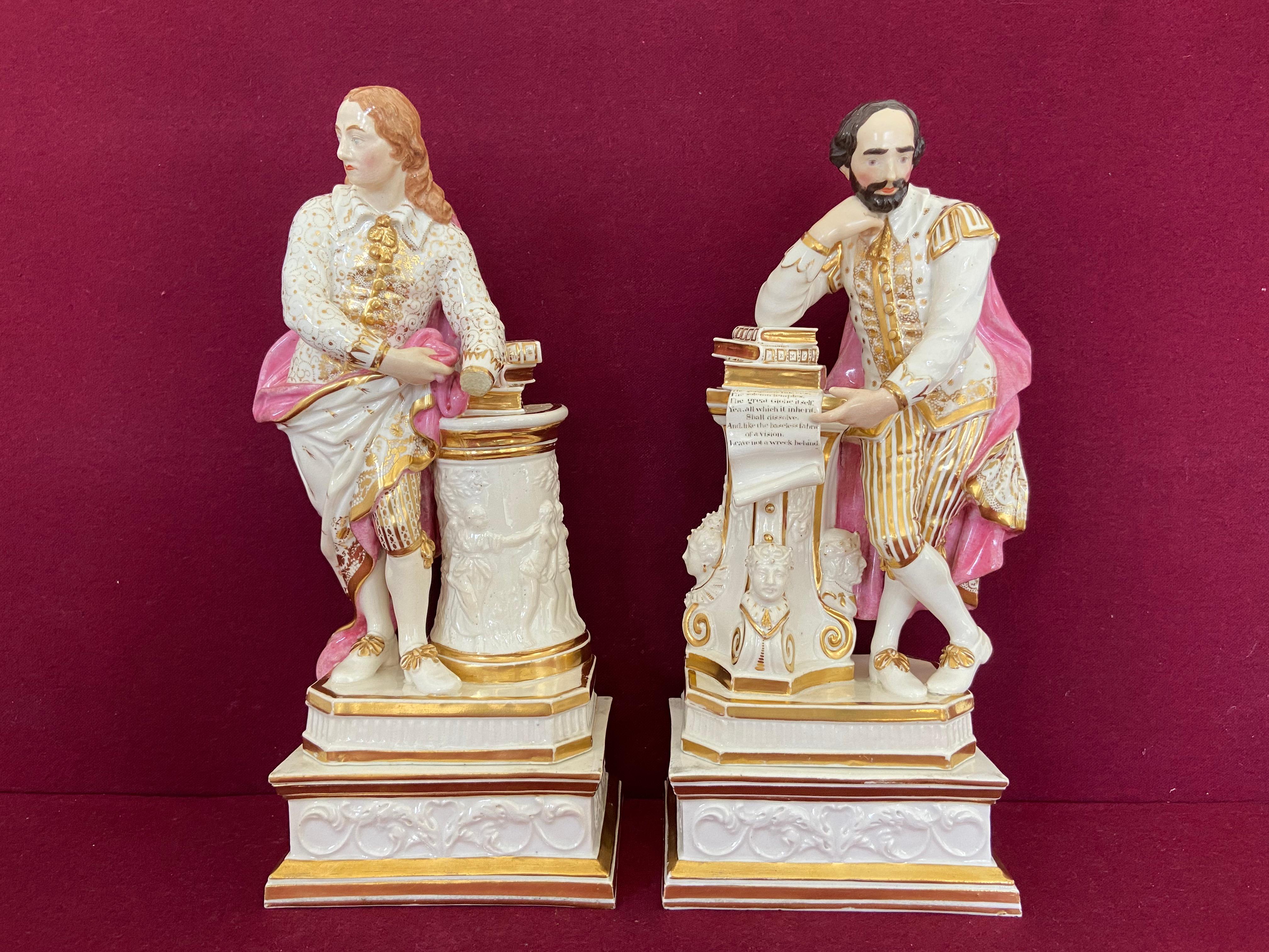 A very fine pair of 19th century Bloor Derby figures of John Milton & William Shakespeare c.1830

This pair have their separate original plinths which appear to have previously been unrecorded.
Both figures have Meissen style ‘crossed swords’ and